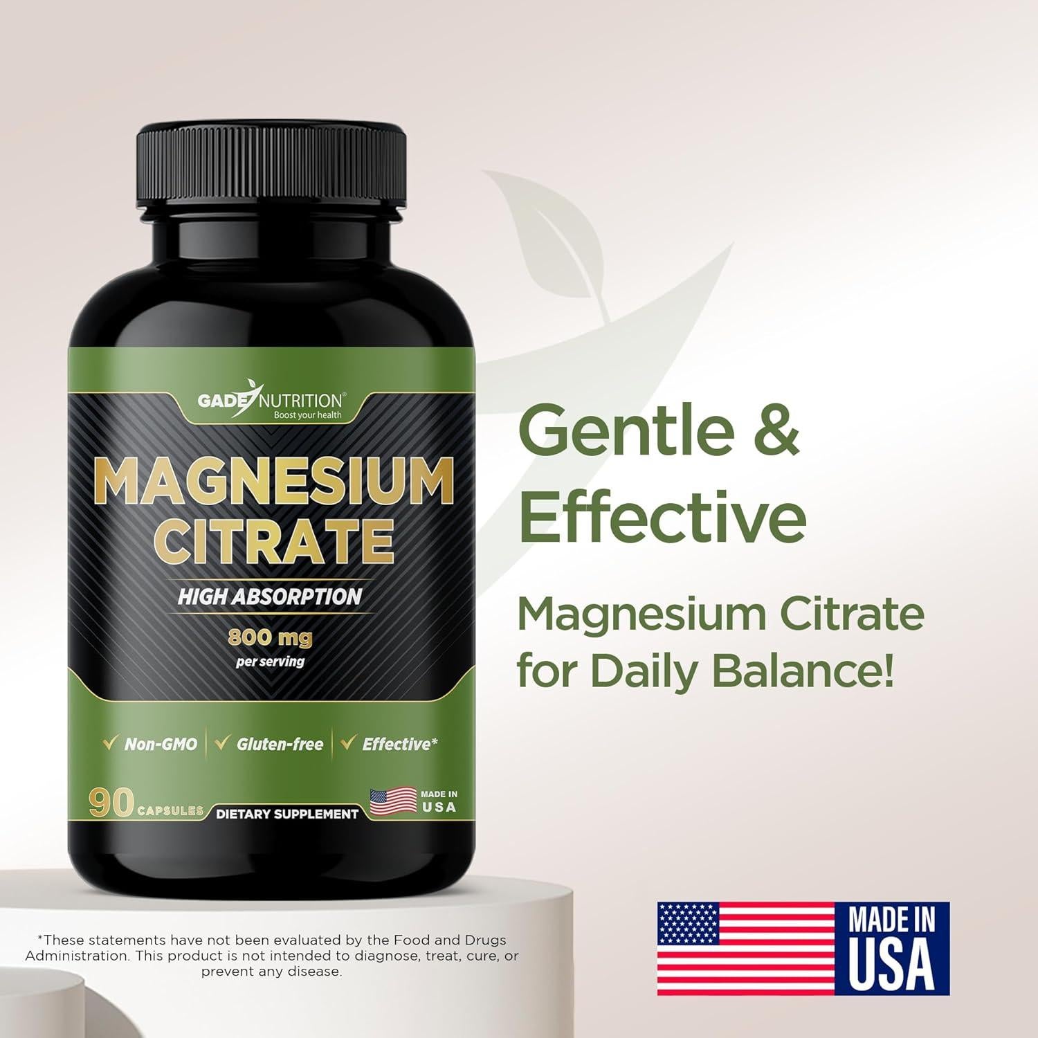Suplemento de Citrato de Magnesio 800 mg Gade Nutrition - Cápsulas Vegetales