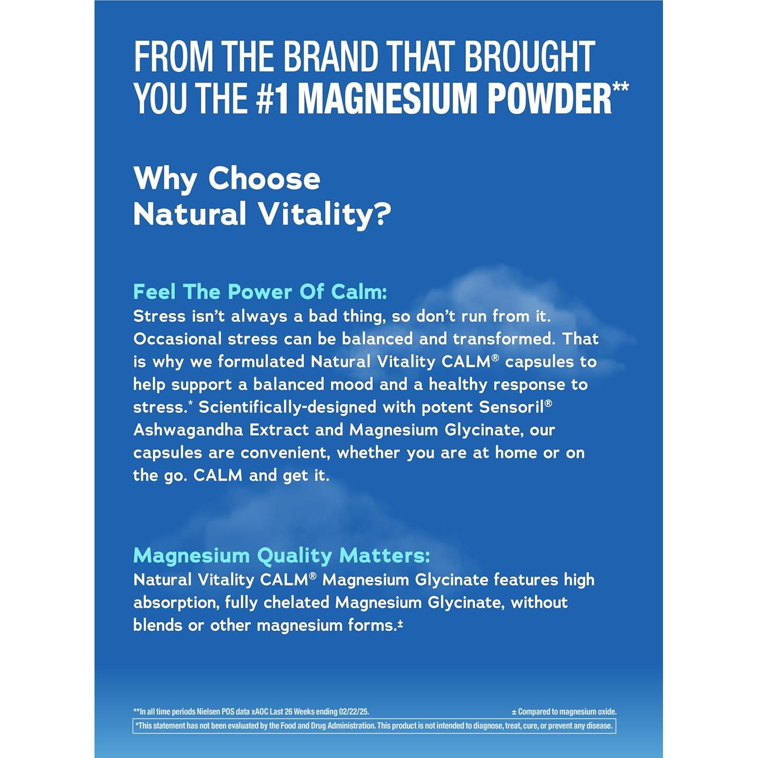 Suplemento Calma Natural Vitality Ashwagandha y Magnesio 90 Cápsulas