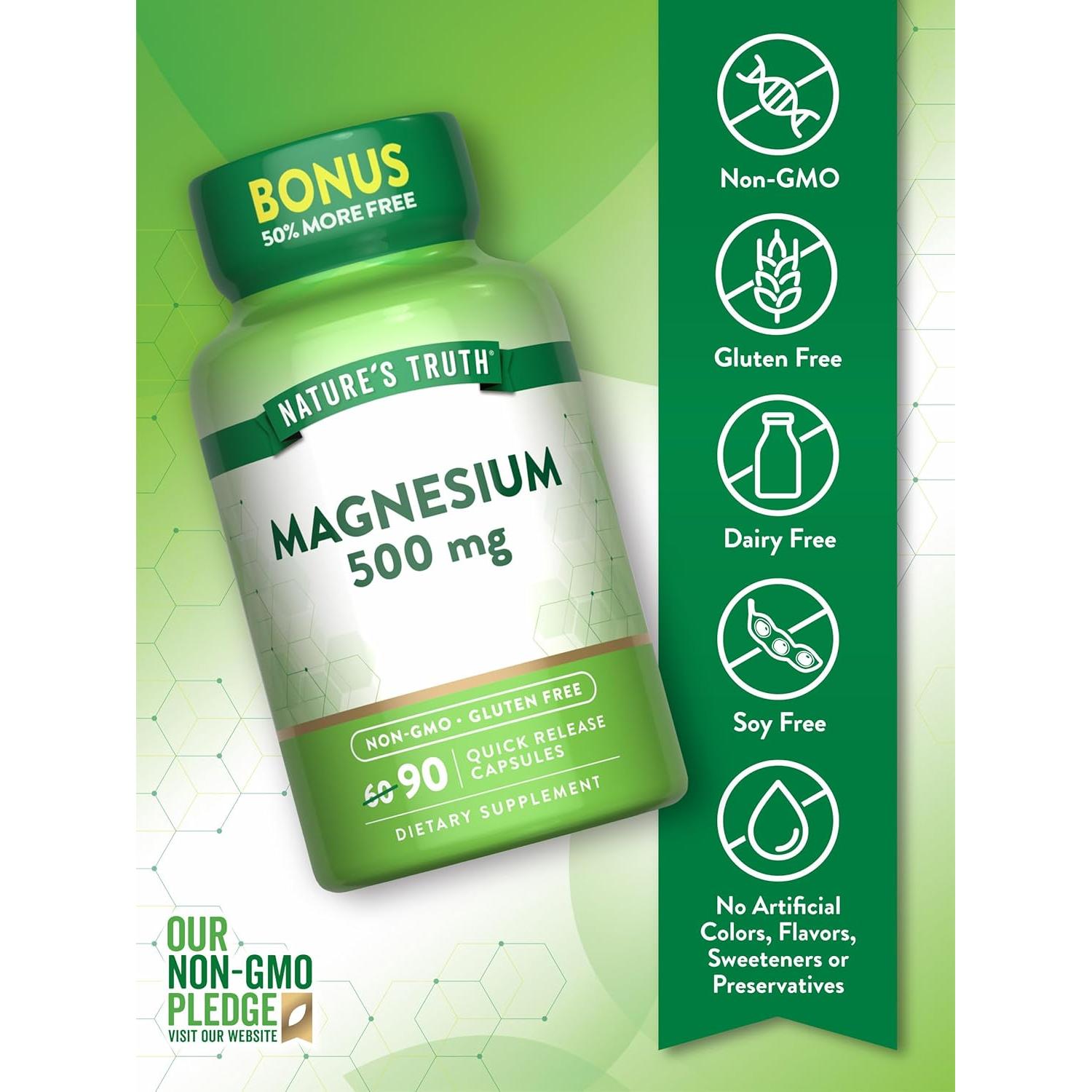 Suplemento de Óxido de Magnesio Nature's Truth 500mg 90 Cápsulas