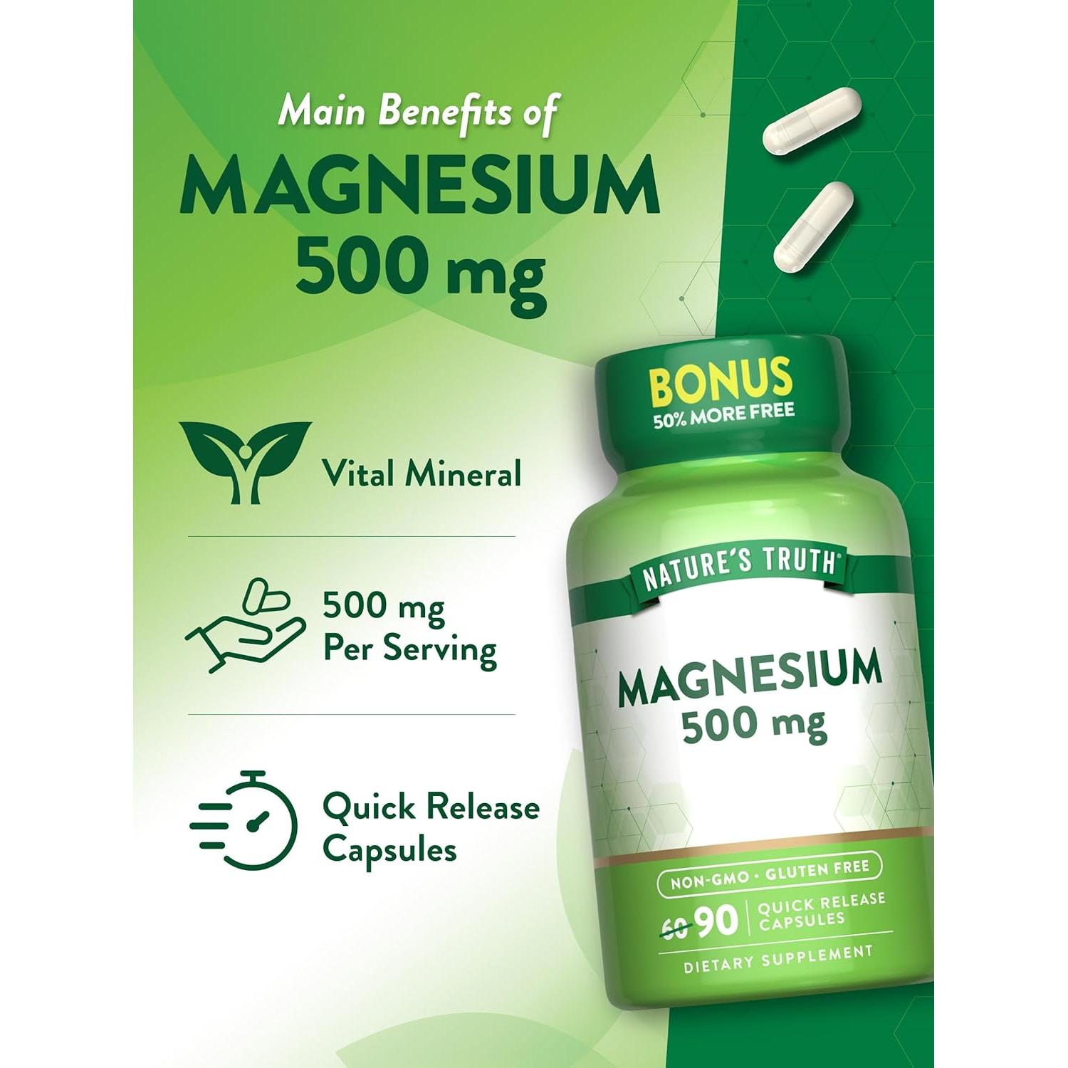 Suplemento de Óxido de Magnesio Nature's Truth 500mg 90 Cápsulas