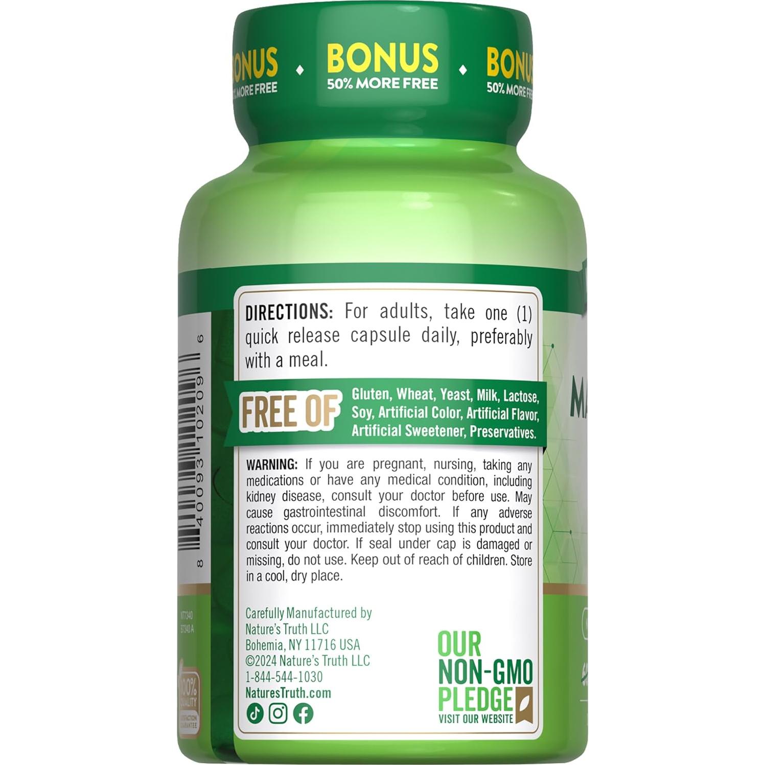 Suplemento de Óxido de Magnesio Nature's Truth 500mg 90 Cápsulas