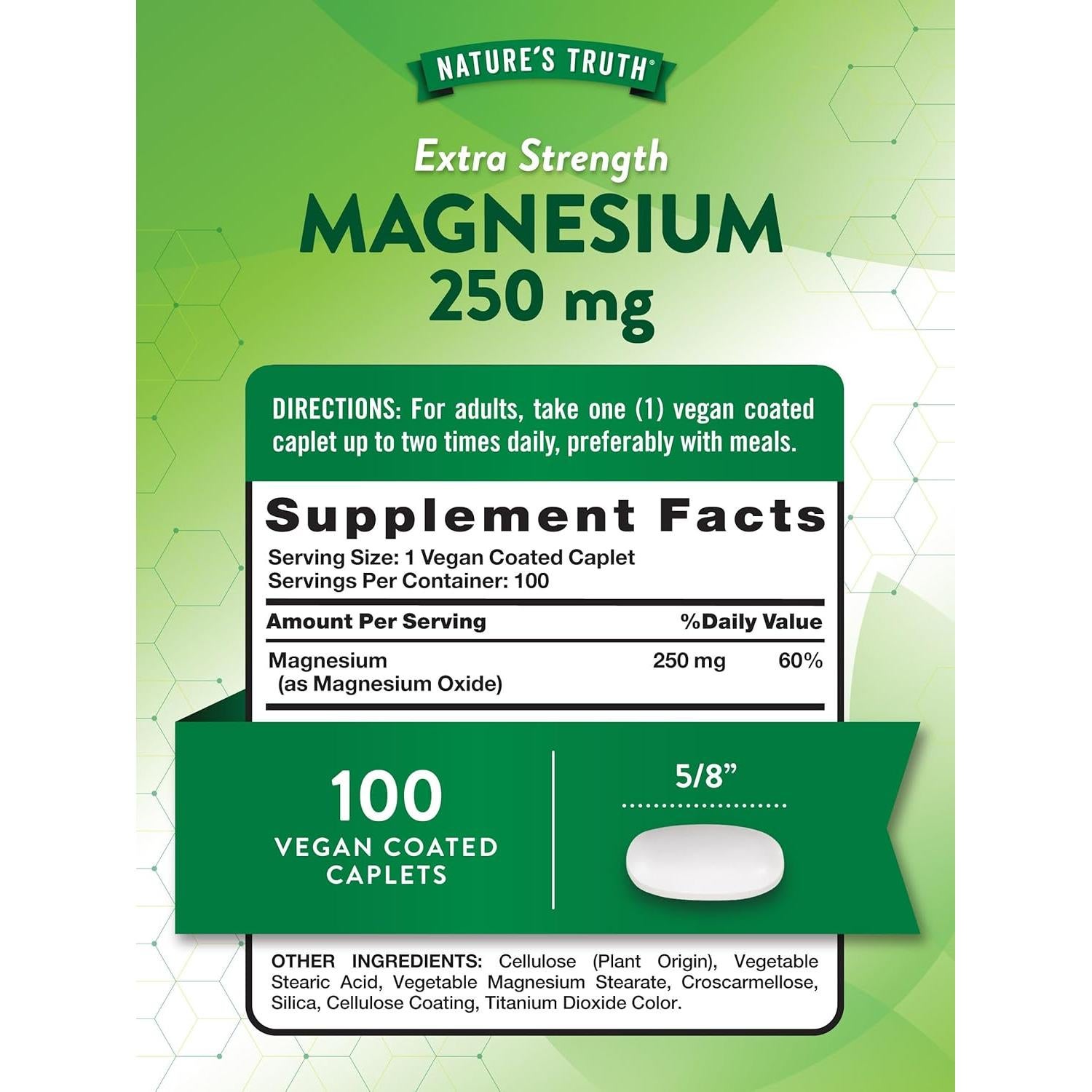 Suplemento de Magnesio 250 mg La Verdad de la Naturaleza 100 Tabletas Vegano