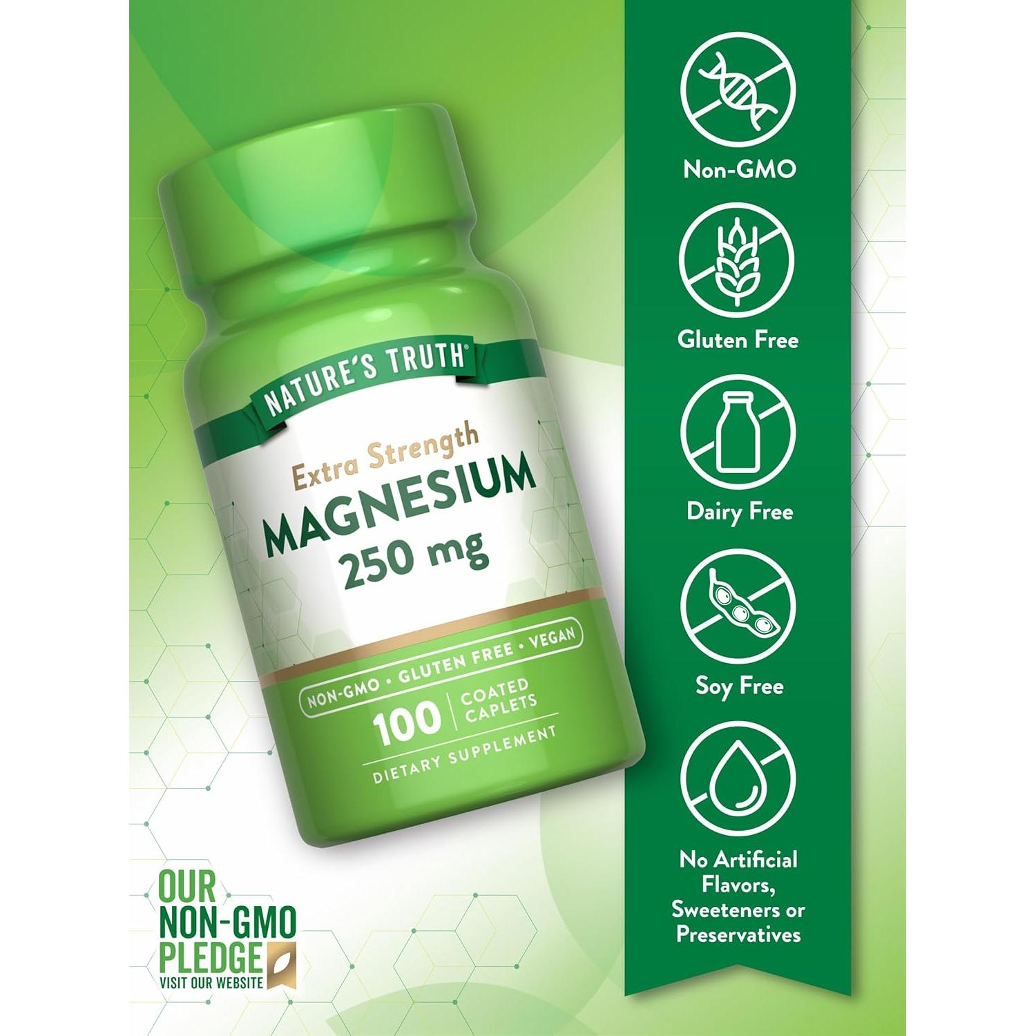 Suplemento de Magnesio 250 mg La Verdad de la Naturaleza 100 Tabletas Vegano