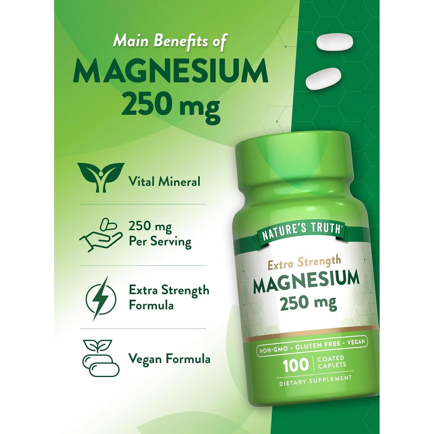 Suplemento de Magnesio 250 mg La Verdad de la Naturaleza 100 Tabletas Vegano