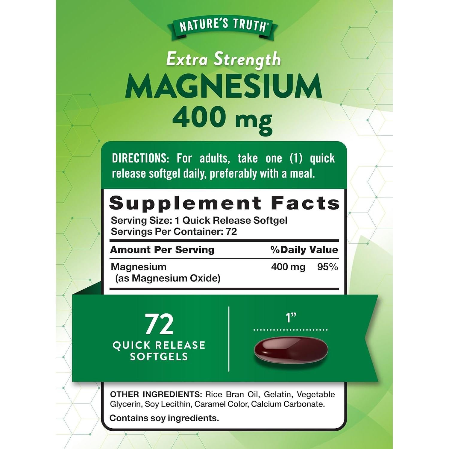 Suplemento de Magnesio 400mg Verdad de la Naturaleza 72 Gelatinas