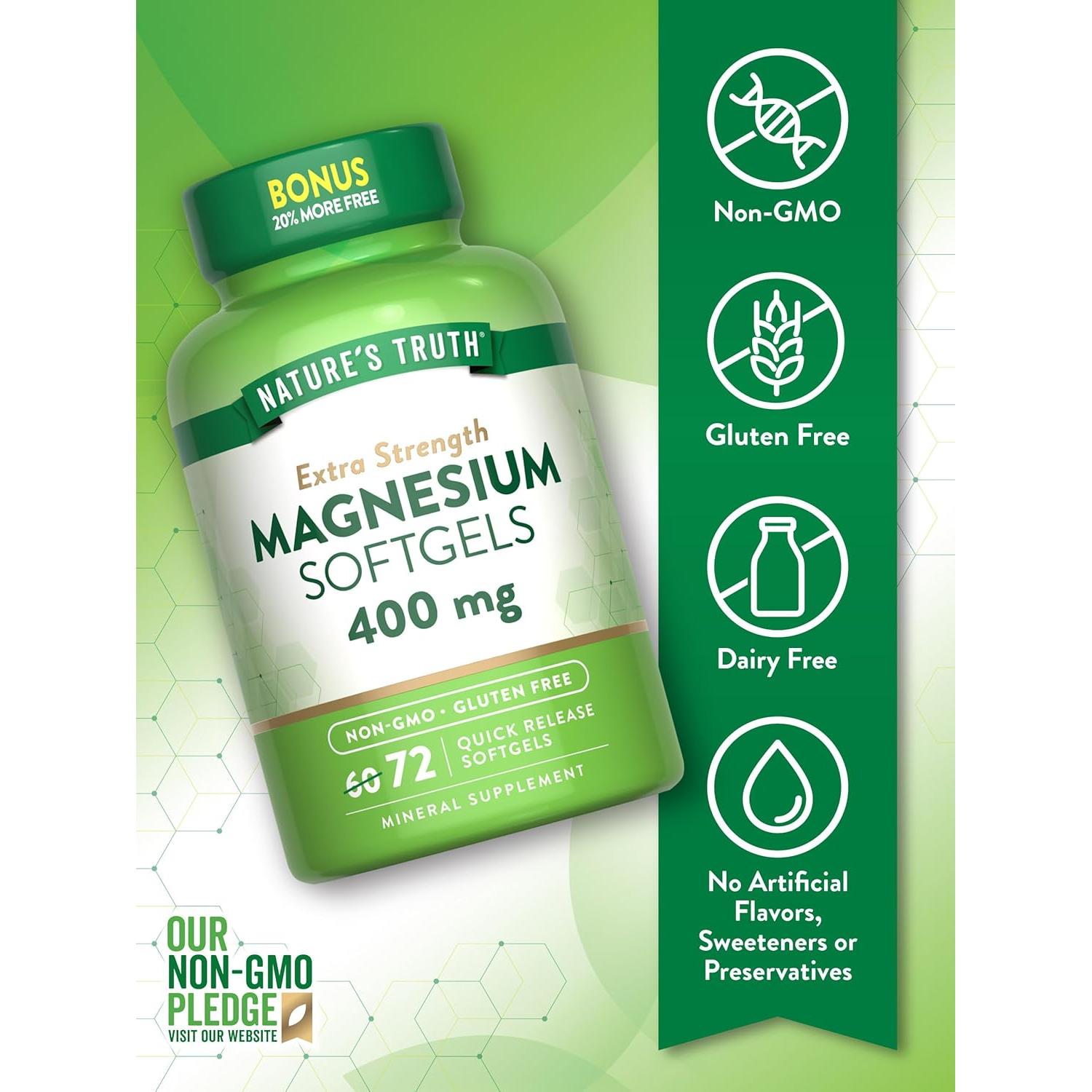 Suplemento de Magnesio 400mg Verdad de la Naturaleza 72 Gelatinas