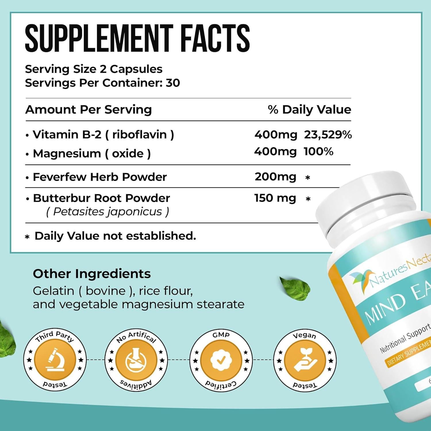 Néctar de la Naturaleza Cápsulas para Migrañas 60 Unidades