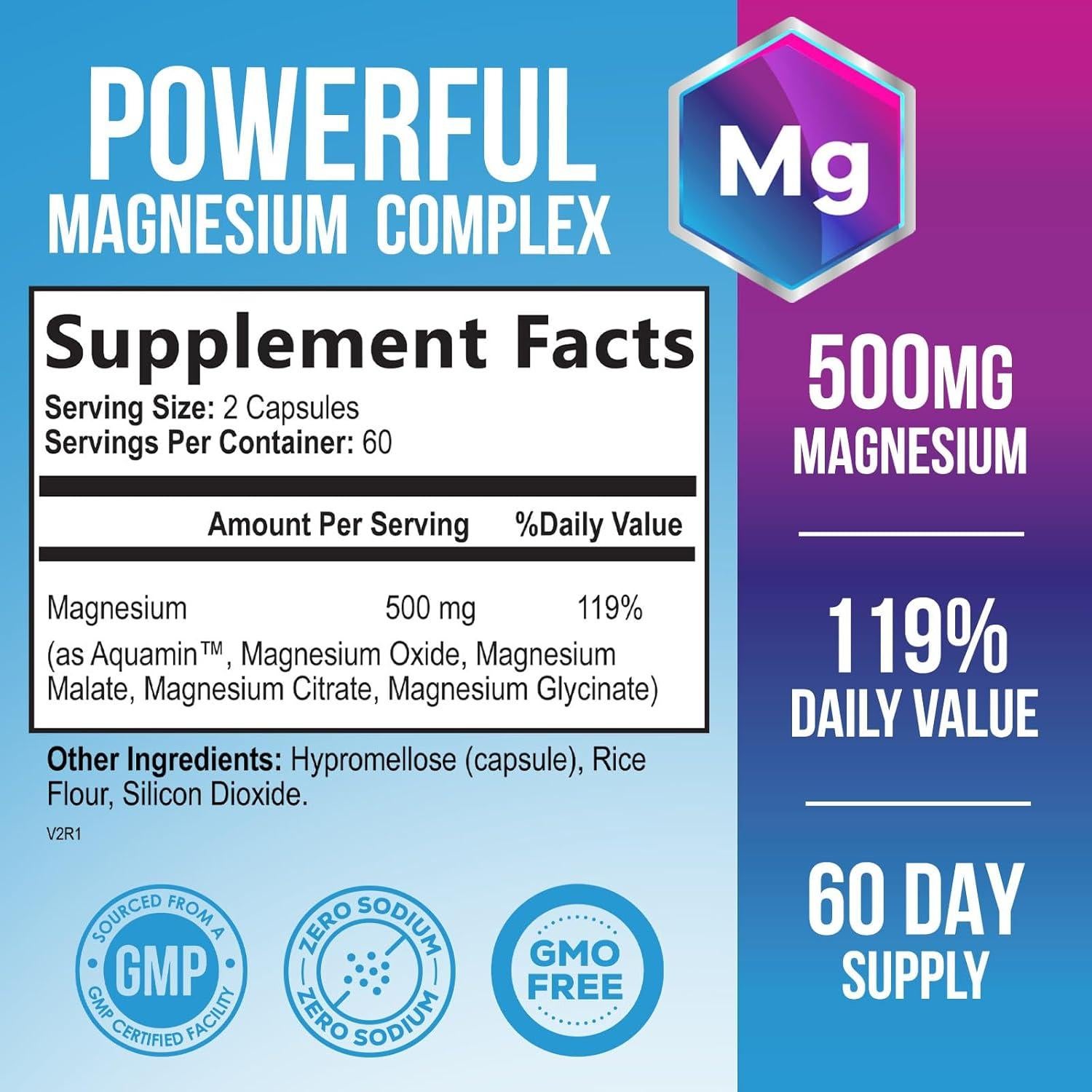 Suplemento Complejo de Magnesio Nature's Nutrition 500 mg 120 Cápsulas