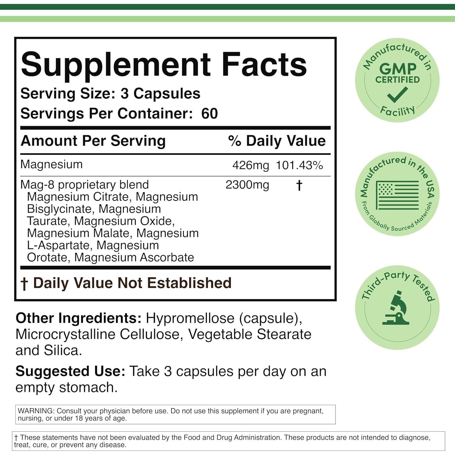 Suplemento de Magnesio Complejo MAG-8 Double Wood 180 Cápsulas