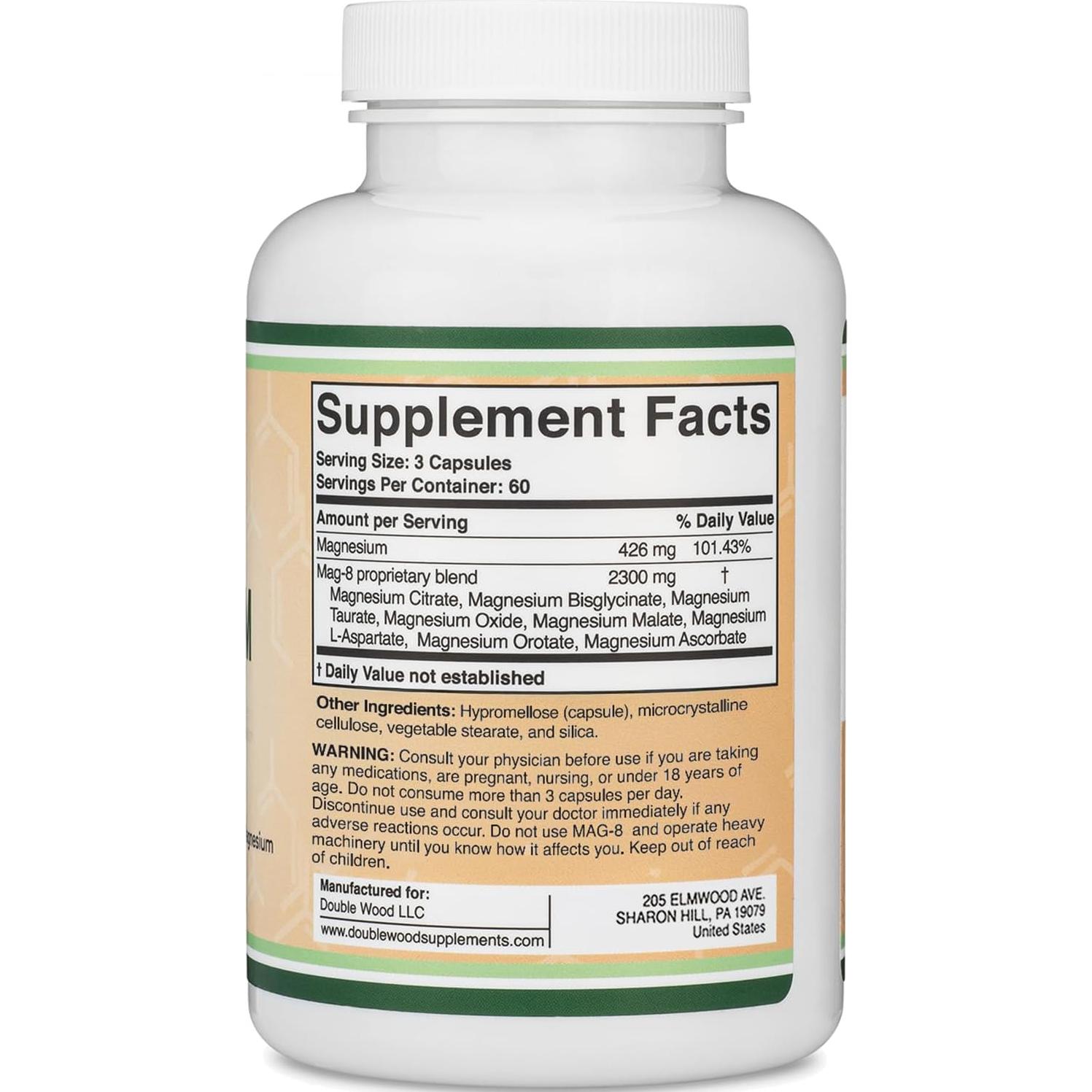 Suplemento de Magnesio Complejo MAG-8 Double Wood 180 Cápsulas