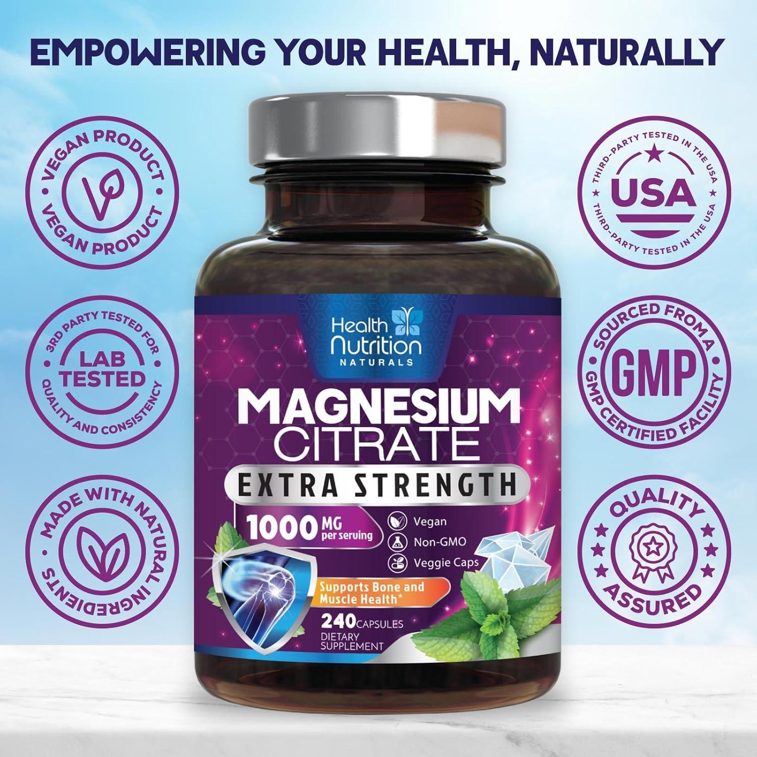 Cápsulas de Citrato de Magnesio 1000mg Health Nutrition - 240 Unidades