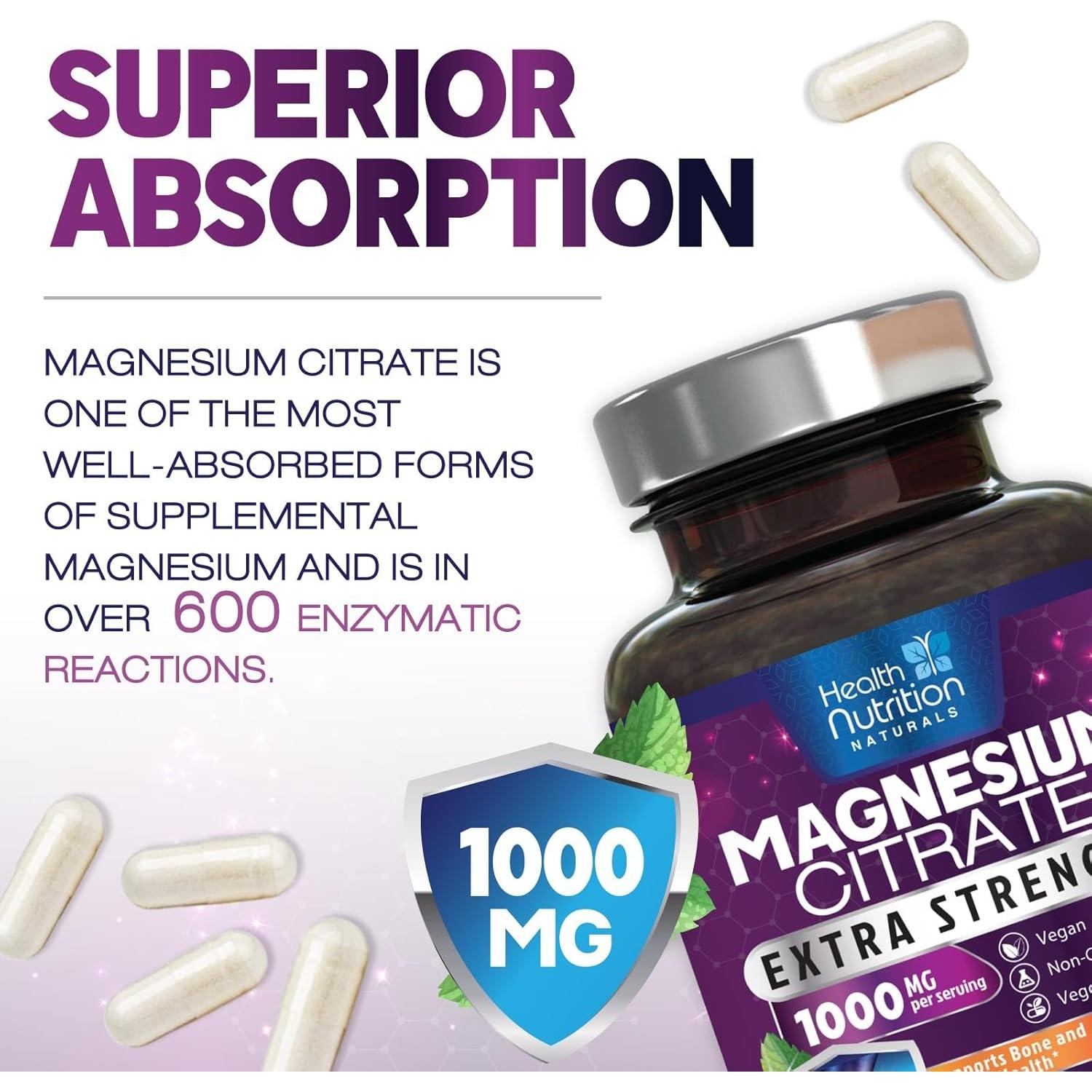 Cápsulas de Citrato de Magnesio 1000mg Health Nutrition - 240 Unidades