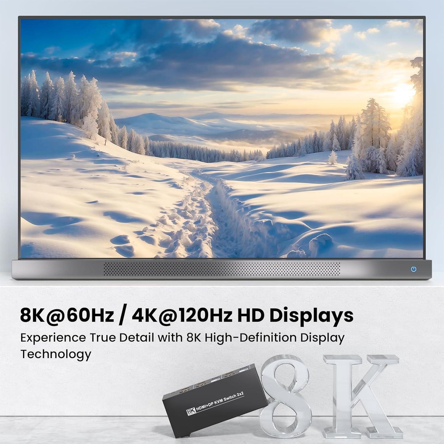 Interruptor KVM Doble Monitor HDMI DP 8K 60Hz 2 PCs USB 3.0