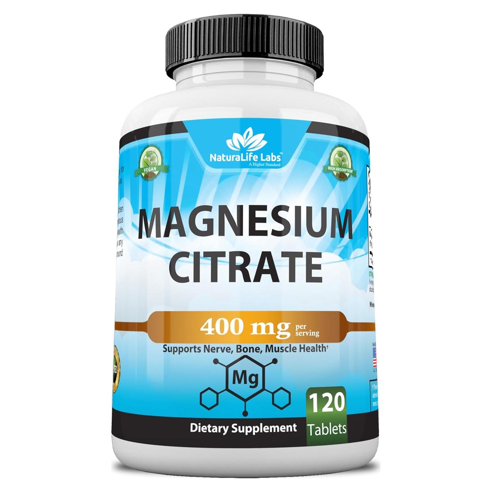 Citrato de Magnesio 400 mg NaturaLife Labs - 120 Tabletas Veganas