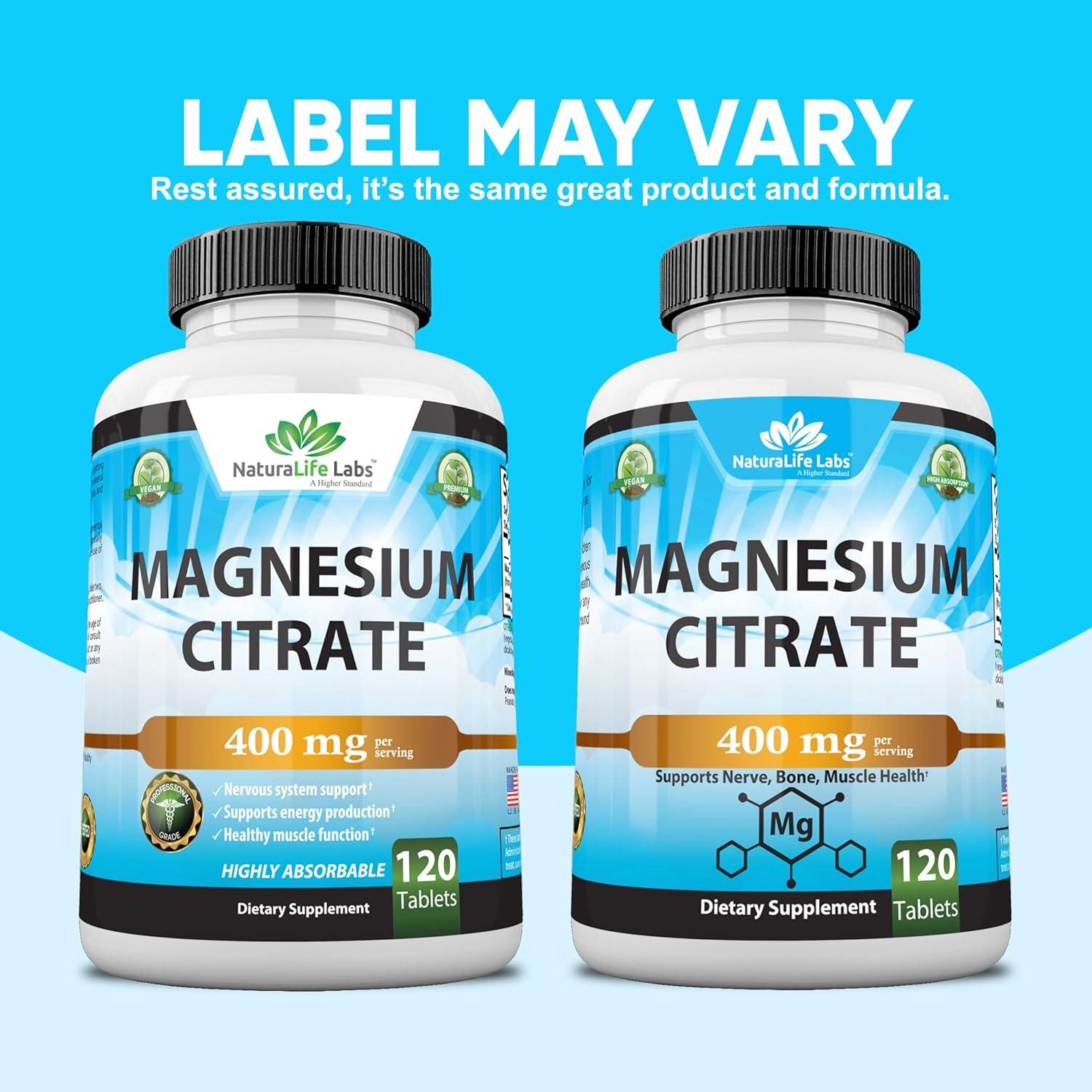 Citrato de Magnesio 400 mg NaturaLife Labs - 120 Tabletas Veganas