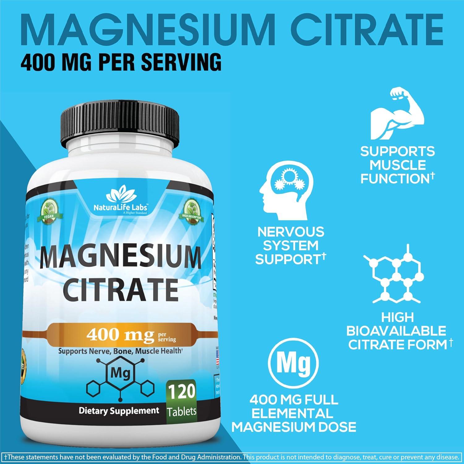 Citrato de Magnesio 400 mg NaturaLife Labs - 120 Tabletas Veganas