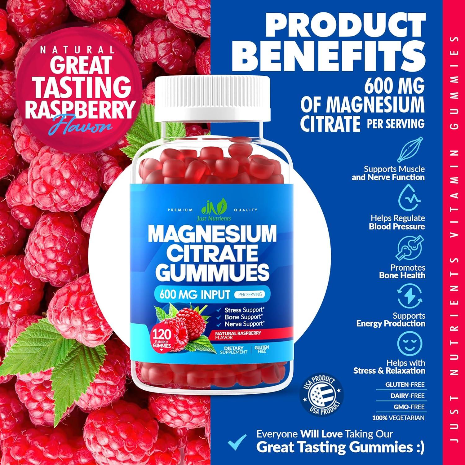 Gomitas de Citrato de Magnesio 600mg Just Nutrients 120 Unidades