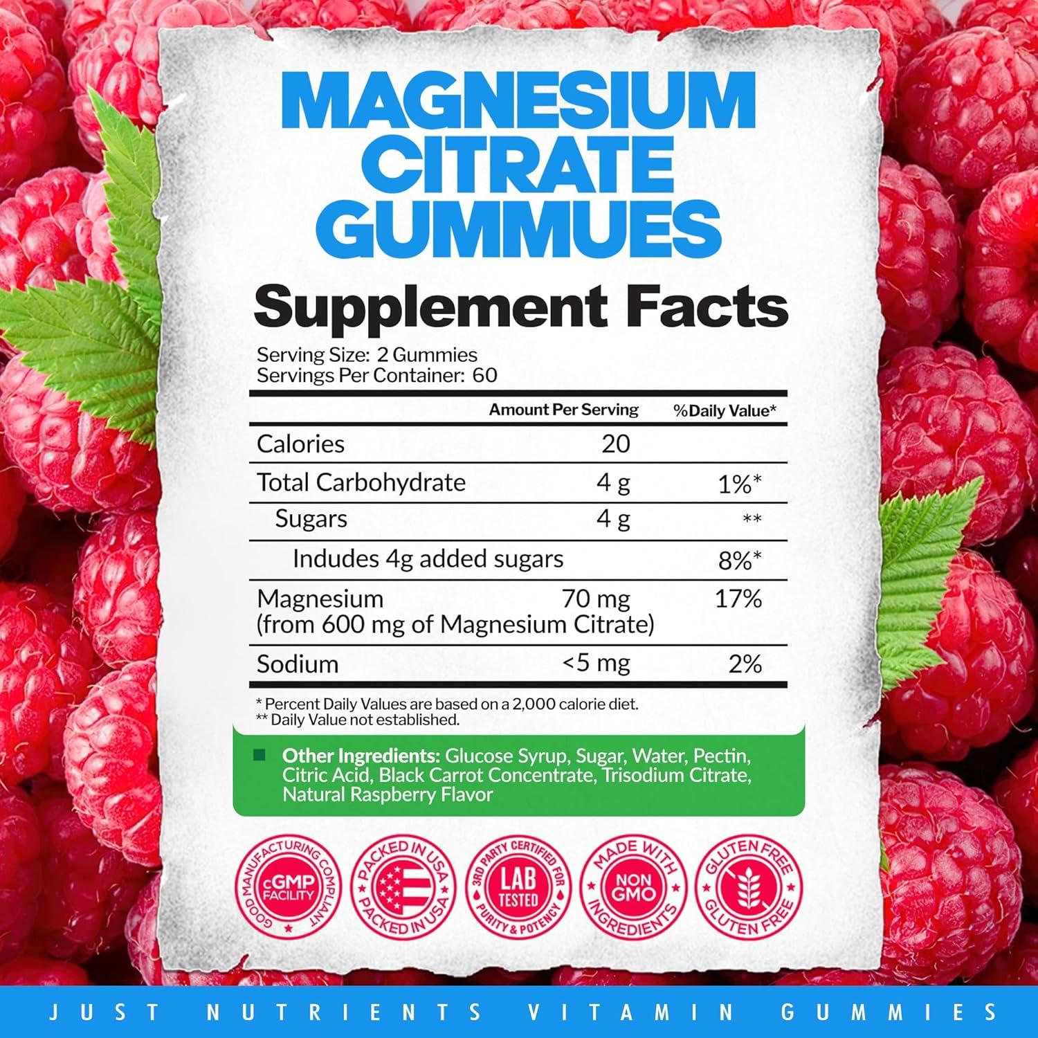 Gomitas de Citrato de Magnesio 600mg Just Nutrients 120 Unidades