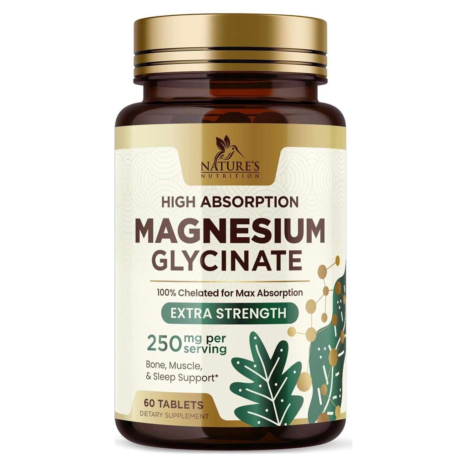 Glicinato de Magnesio Nature's Nutrition 250 mg 60 Tabletas Veganas
