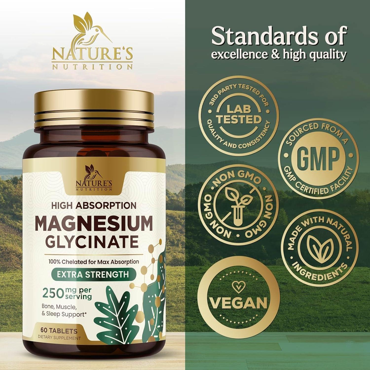 Glicinato de Magnesio Nature's Nutrition 250 mg 60 Tabletas Veganas