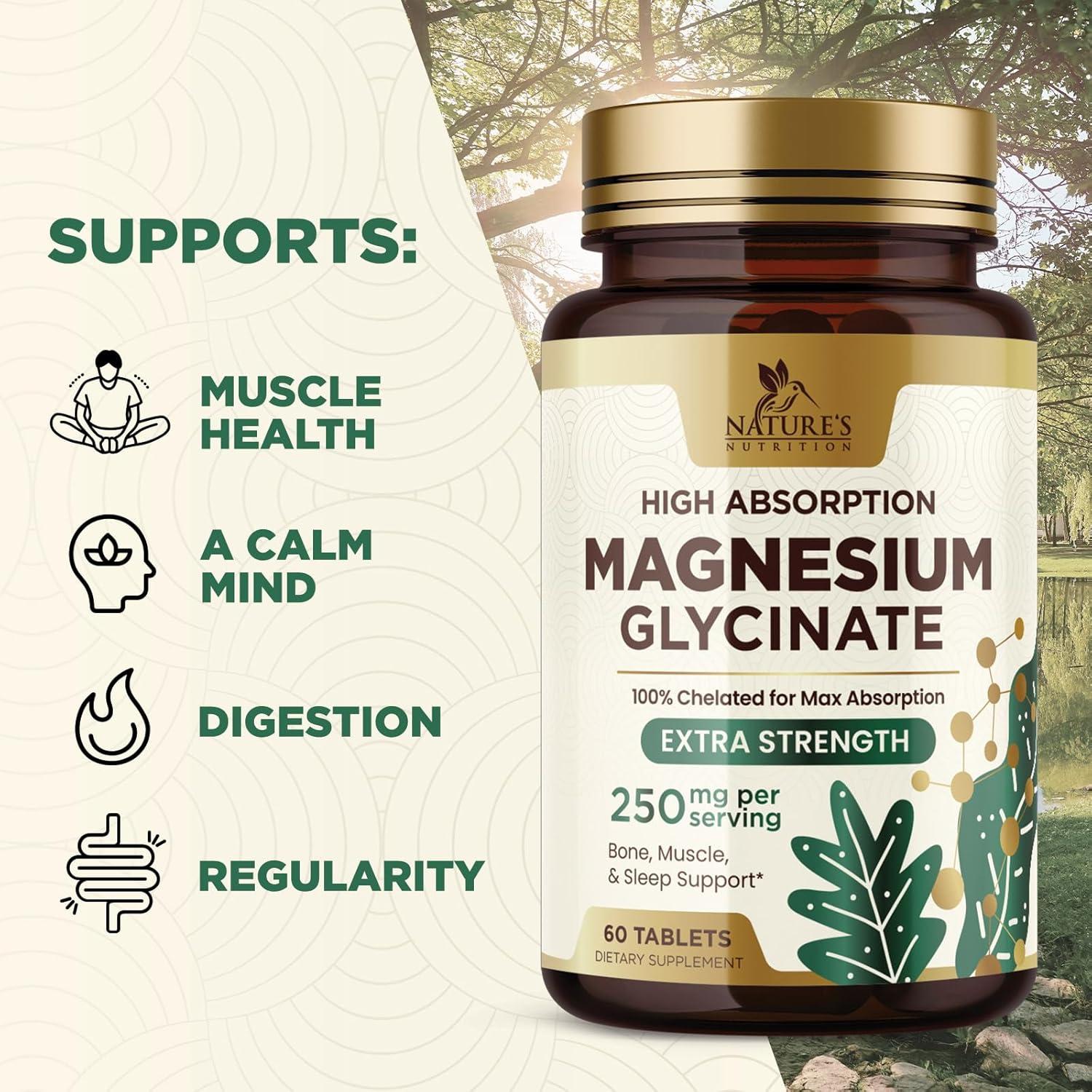 Glicinato de Magnesio Nature's Nutrition 250 mg 60 Tabletas Veganas