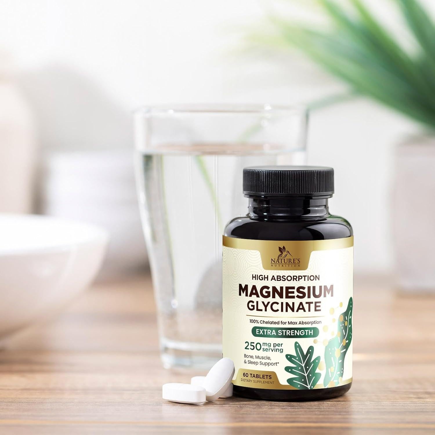 Glicinato de Magnesio Nature's Nutrition 250 mg 60 Tabletas Veganas