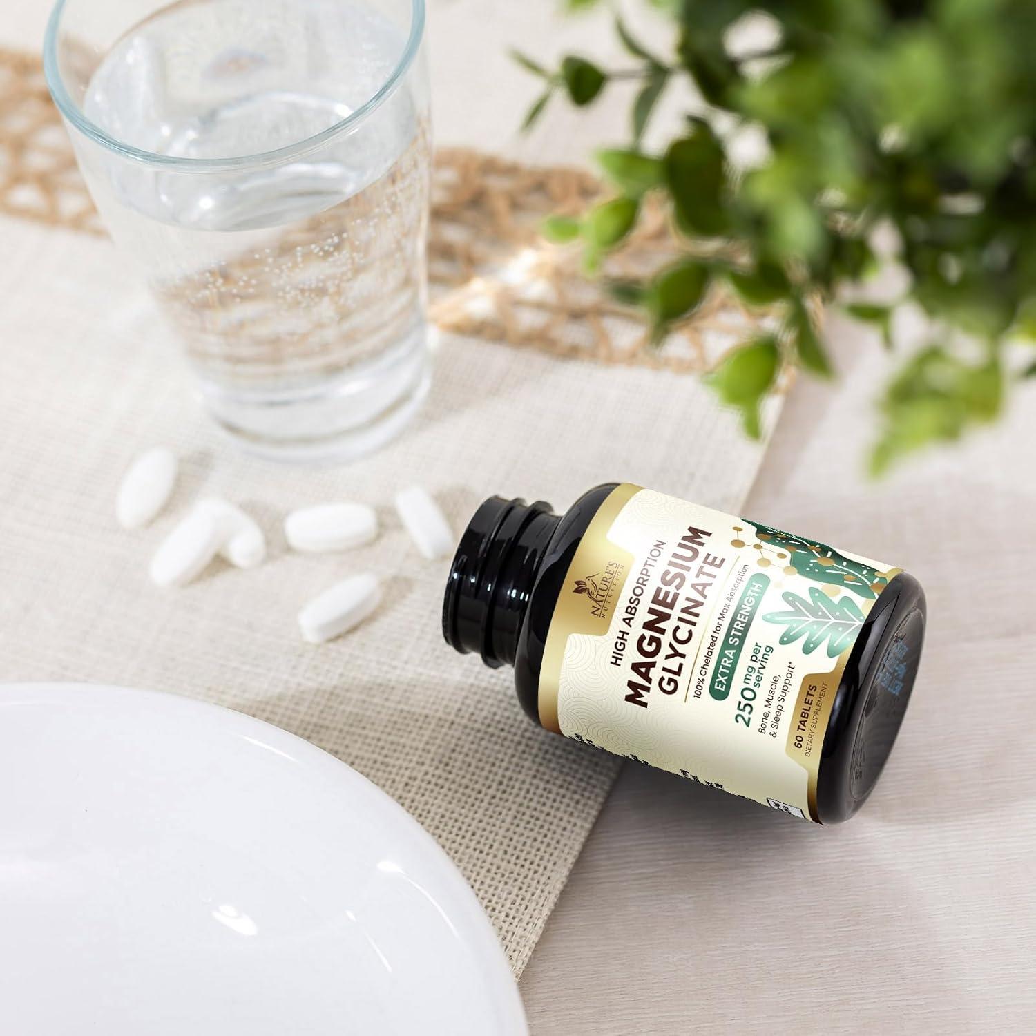 Glicinato de Magnesio Nature's Nutrition 250 mg 60 Tabletas Veganas