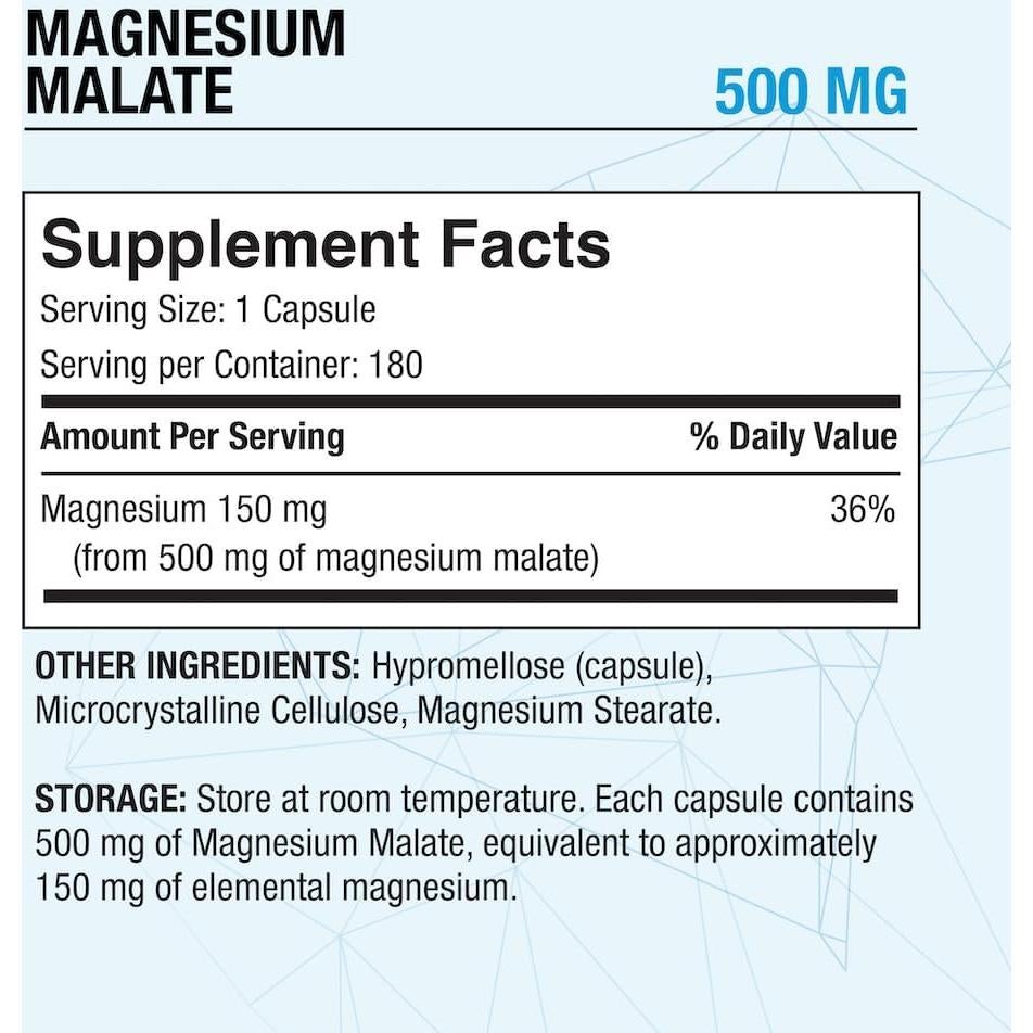 Malato de Magnesio 500mg Puregen Labs 180 Cápsulas Vegetales