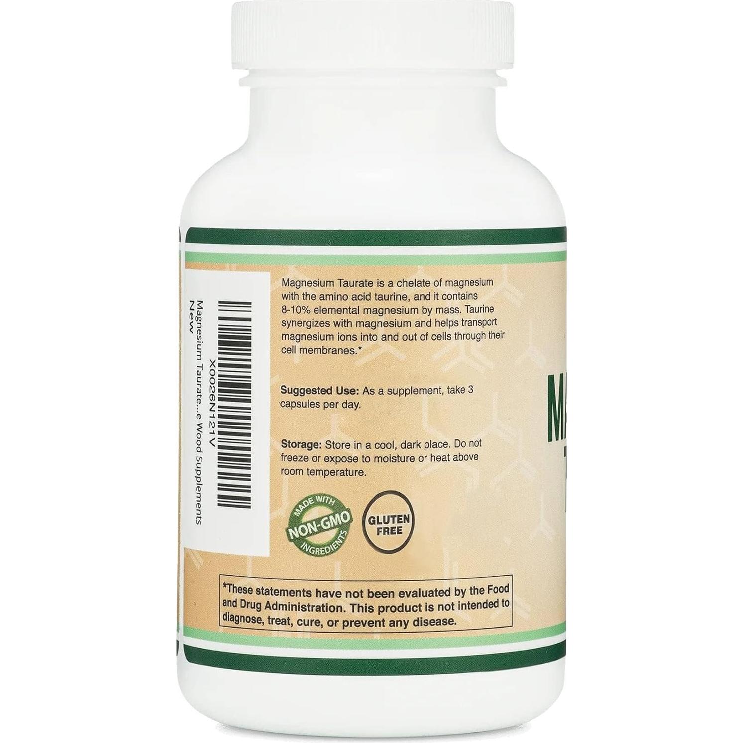 Suplemento Taurato de Magnesio 1500mg 210 Cápsulas Veganas Double Wood