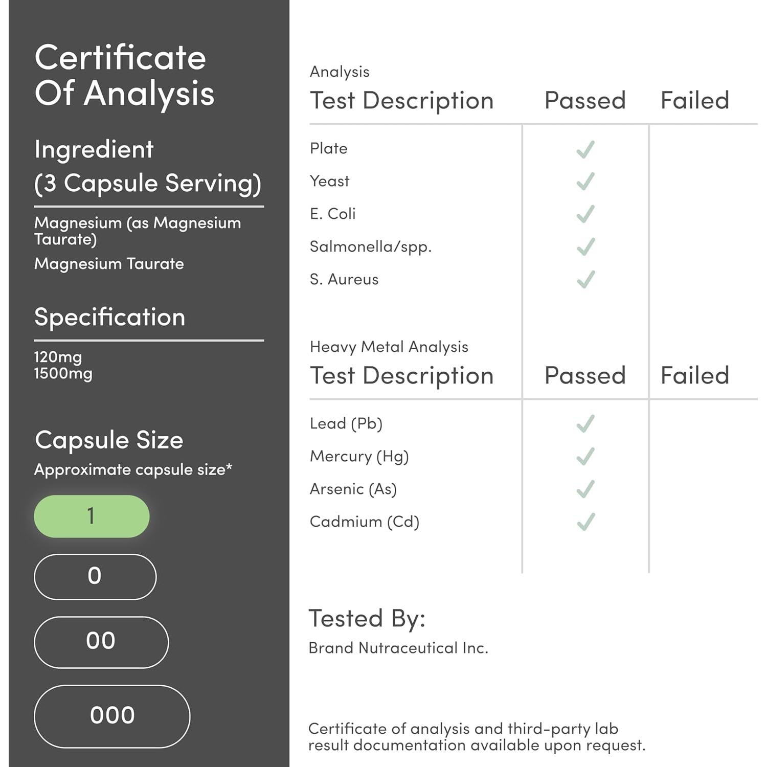 Suplemento Taurato de Magnesio 1500mg 210 Cápsulas Veganas Double Wood