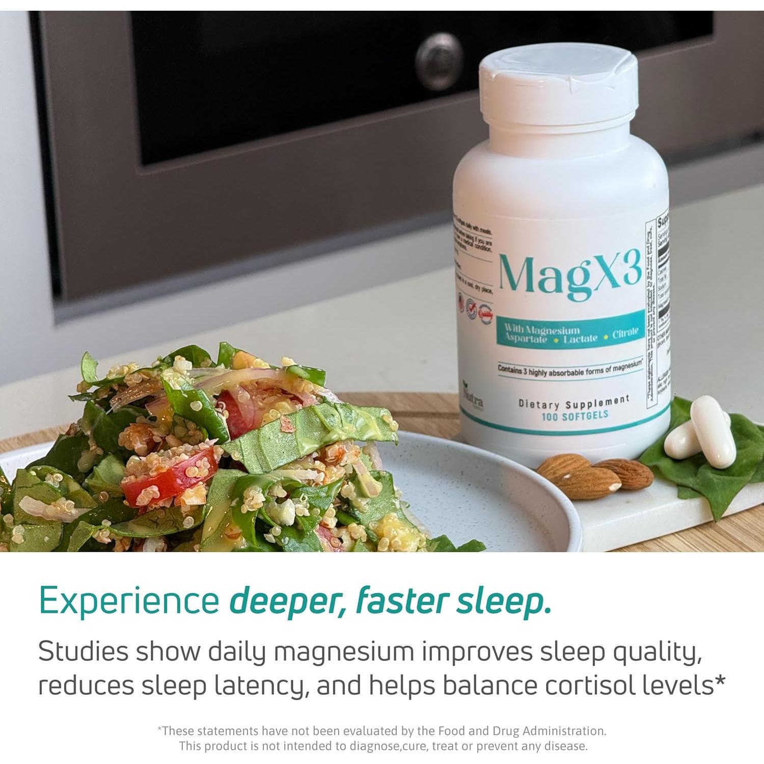 Nutra Mag X3 Suplemento de Magnesio 400 mg - Alivio del Estrés