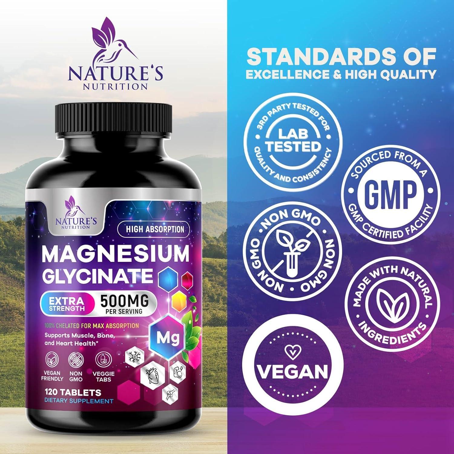 Glicinato de Magnesio 500mg - Suplemento Natural - 120 Tabletas