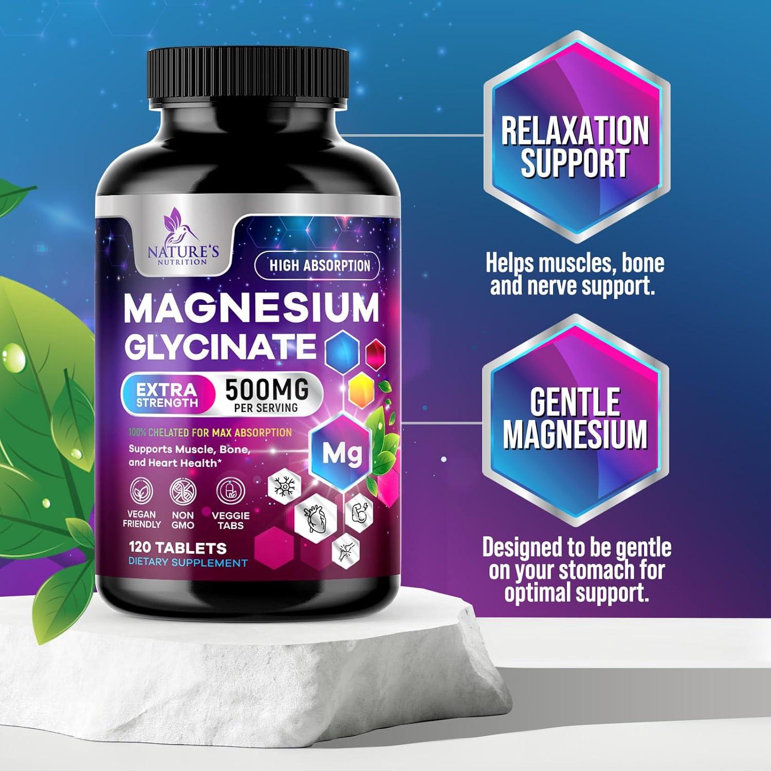 Glicinato de Magnesio 500mg - Suplemento Natural - 120 Tabletas