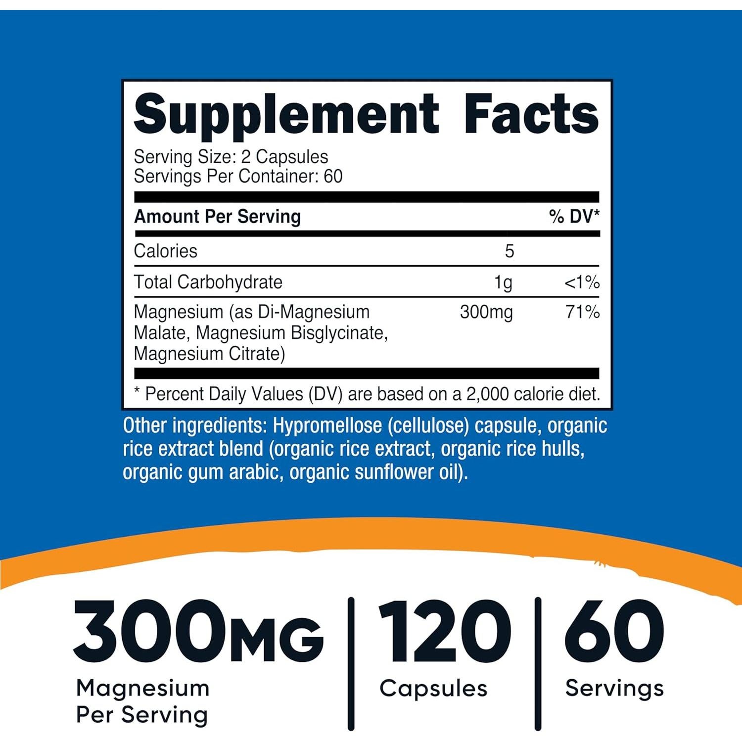 Complejo de Magnesio Triple Nutricost 300mg 120 Cápsulas