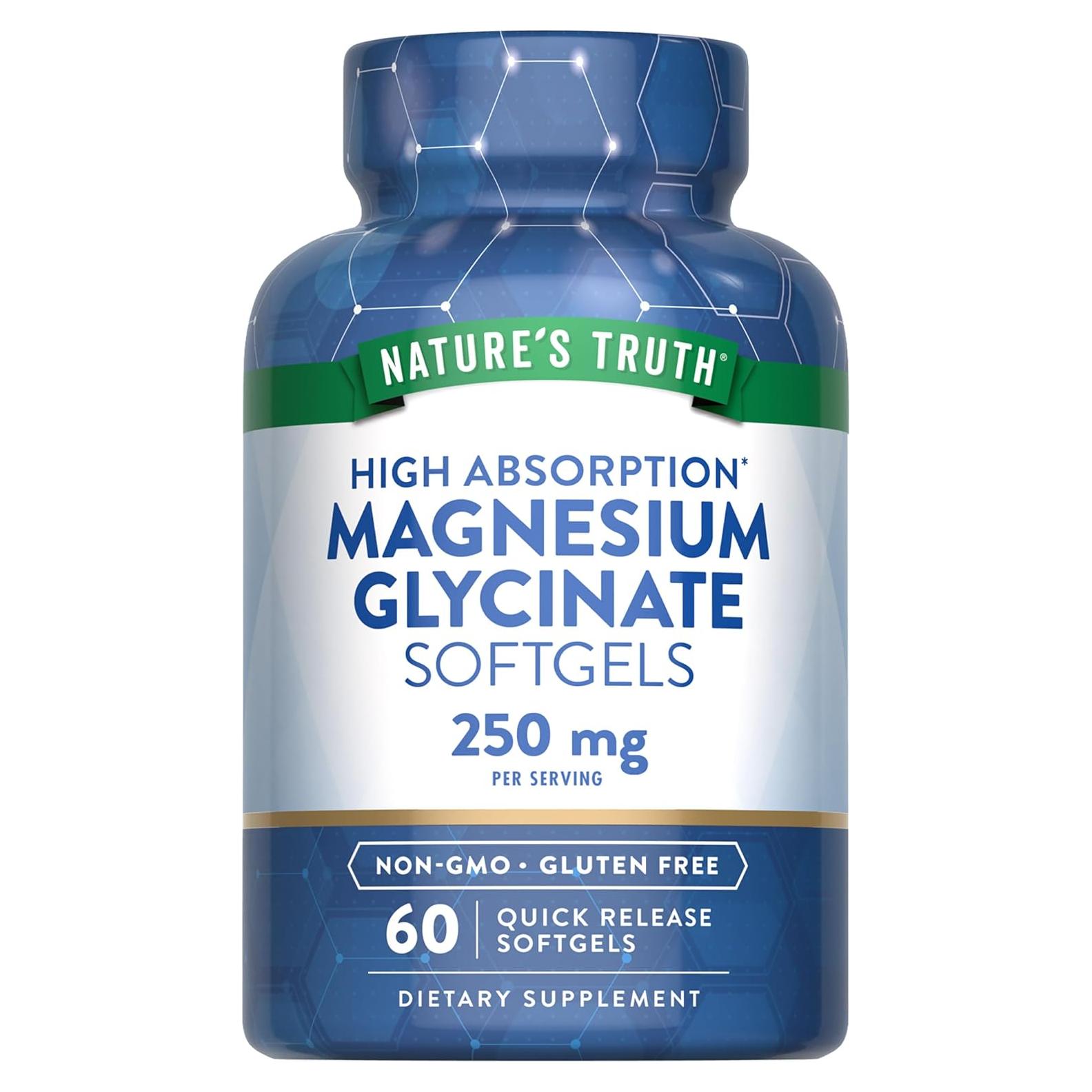 Suplemento Glicinato de Magnesio Nature's Truth 250mg 60 Cápsulas