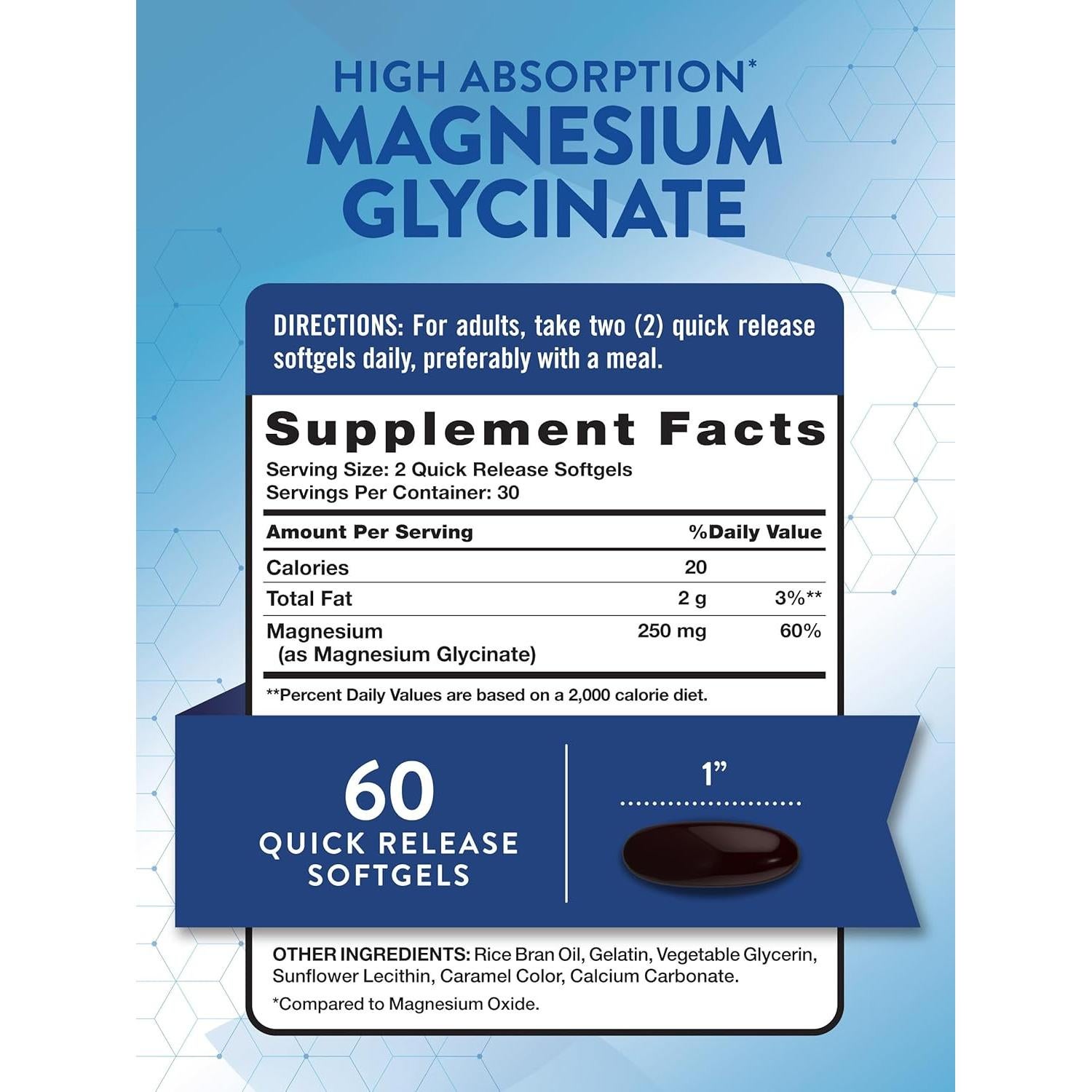 Suplemento Glicinato de Magnesio Nature's Truth 250mg 60 Cápsulas
