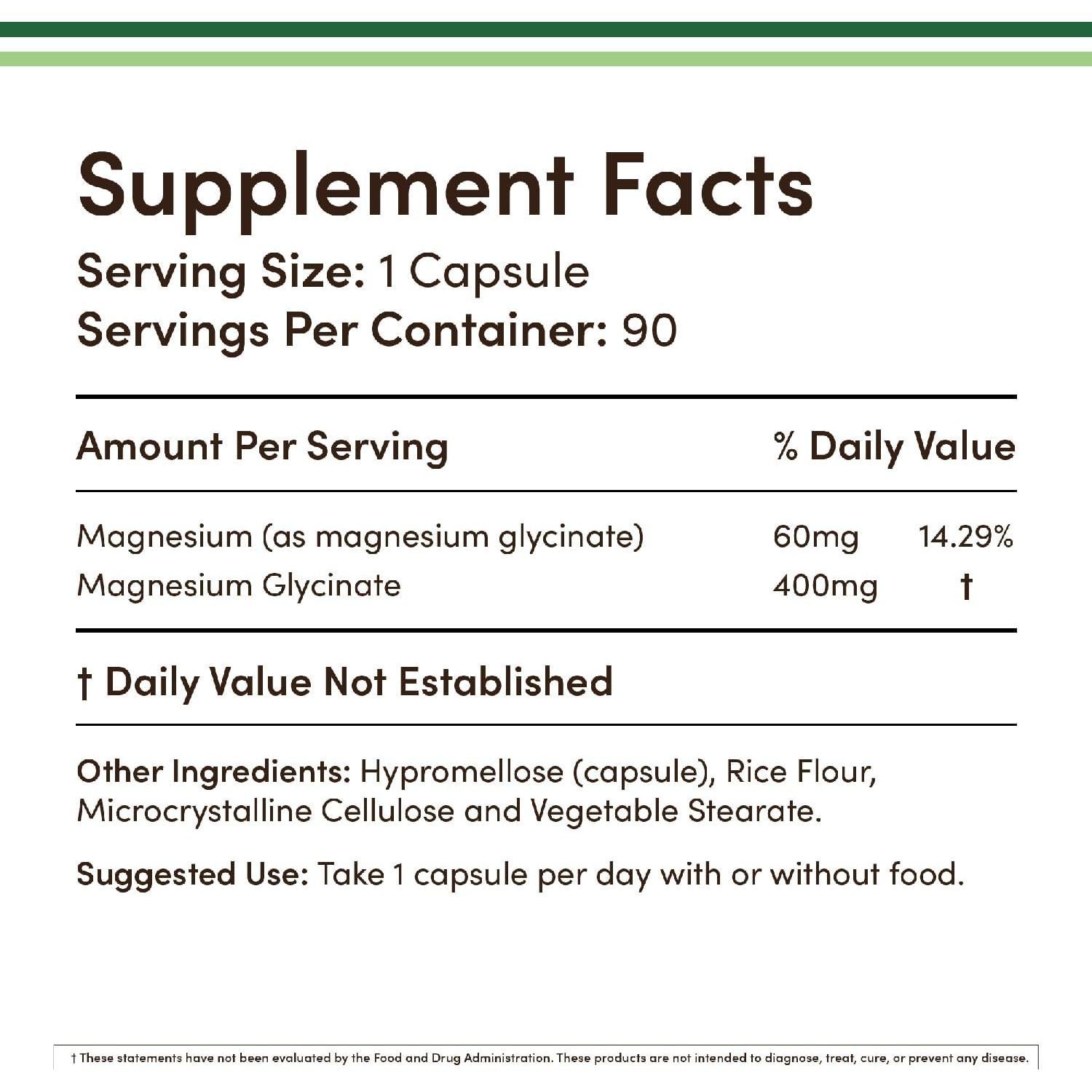 Glicinato de Magnesio 400mg Double Wood 90 Cápsulas Veganas