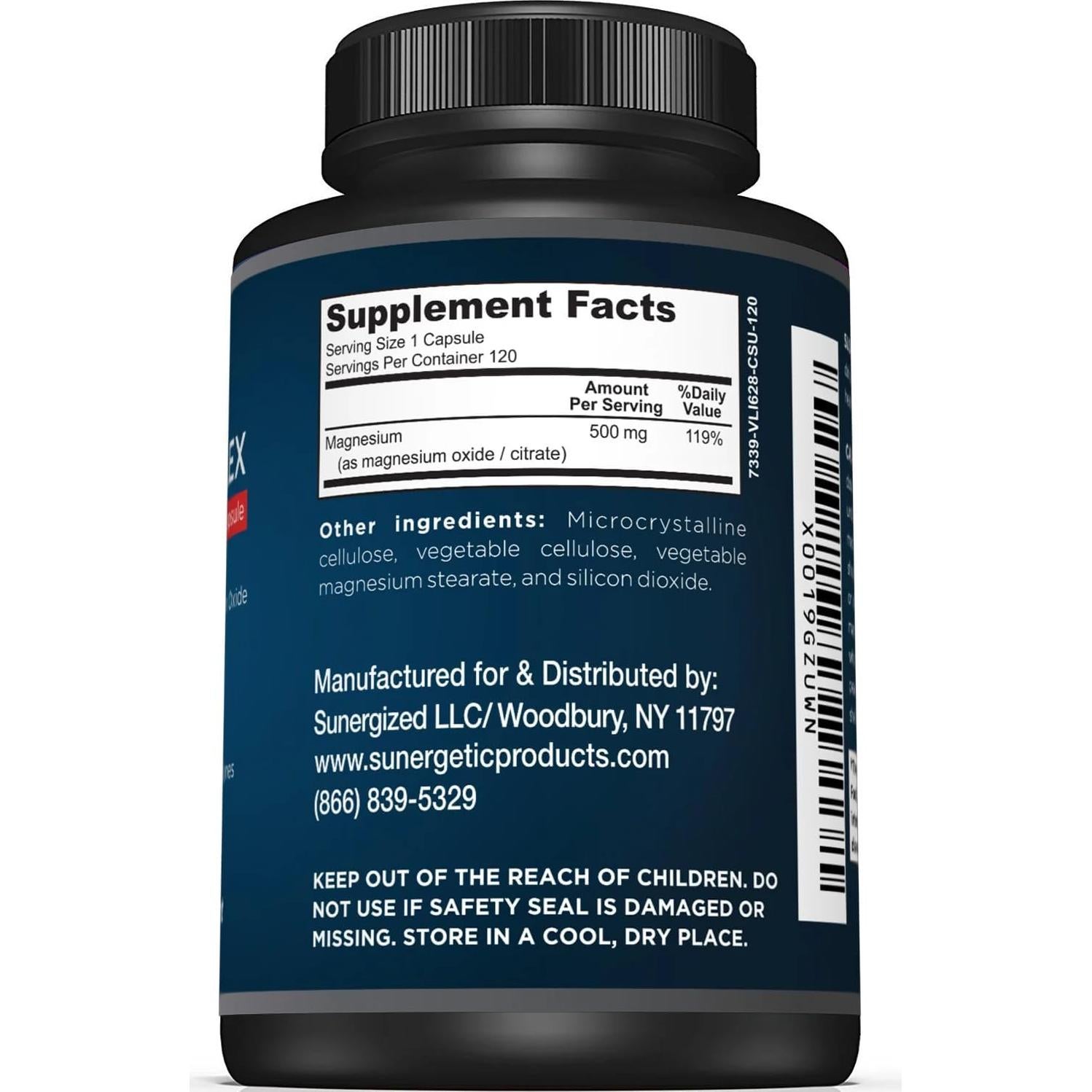 Cápsulas de Magnesio 500mg Sunergetic - 120 Unidades