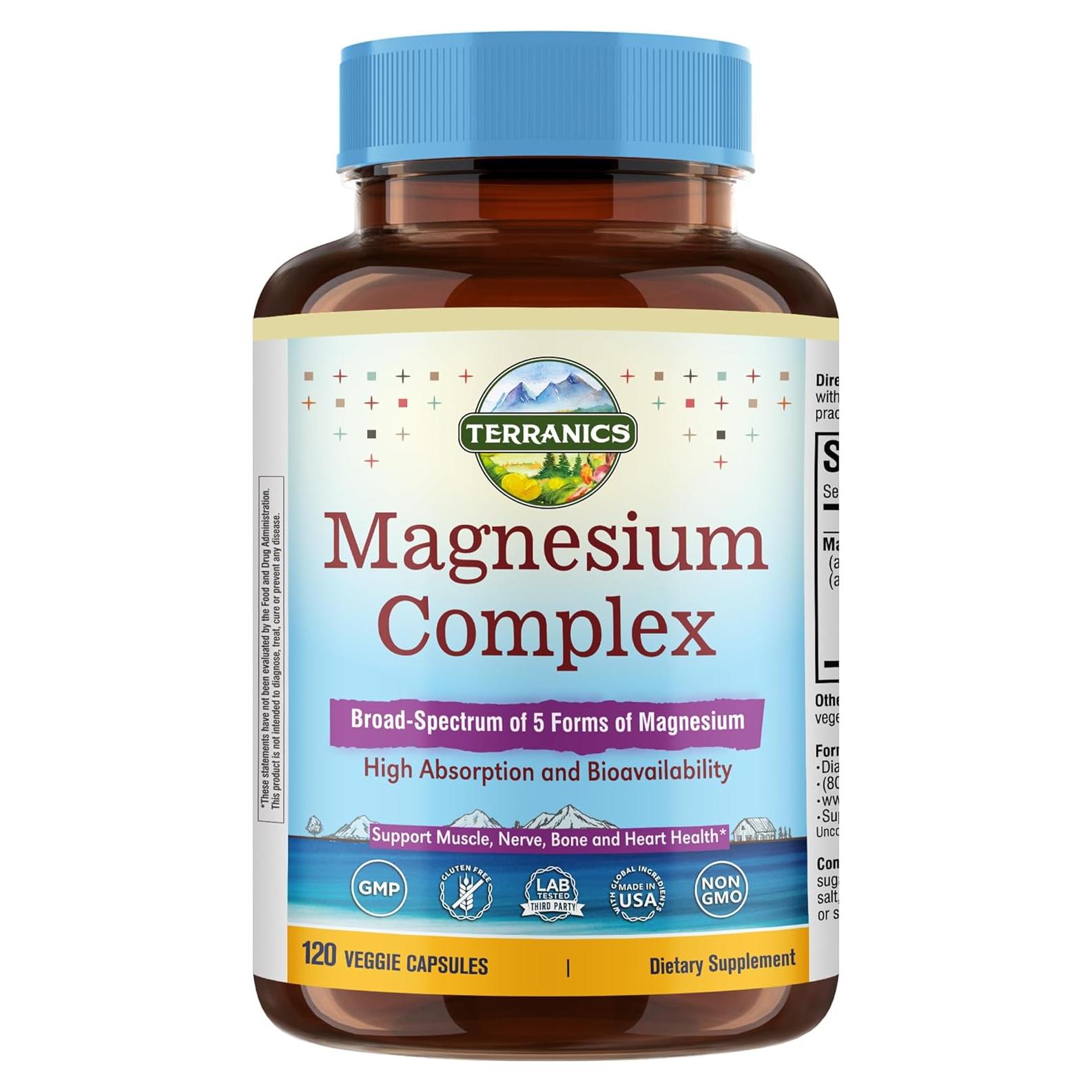Suplemento de Magnesio Terranics 5-en-1 500mg 120 Cápsulas Veganas