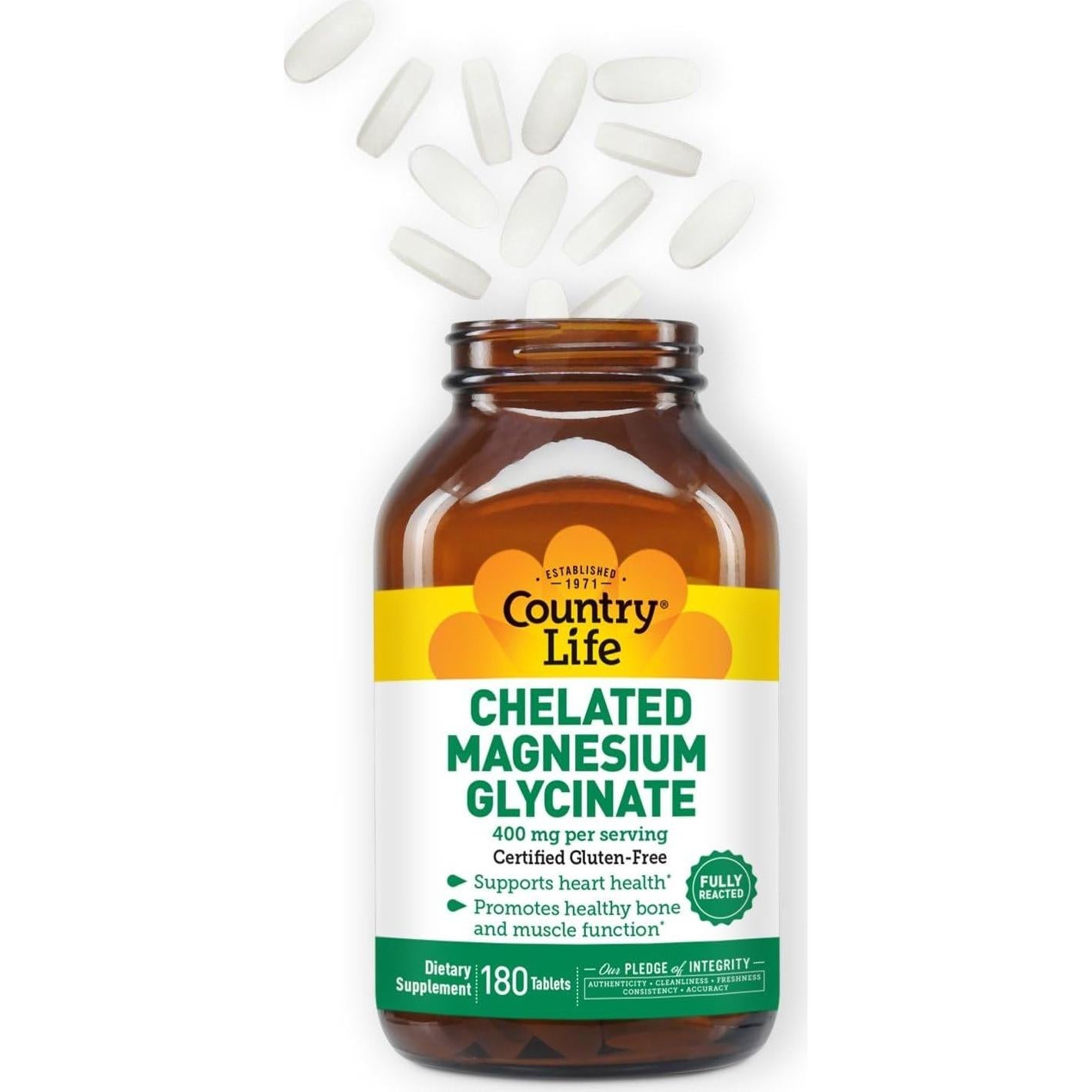 Magnesio Glicinato Quelado Country Life 400mg 180 Tabletas