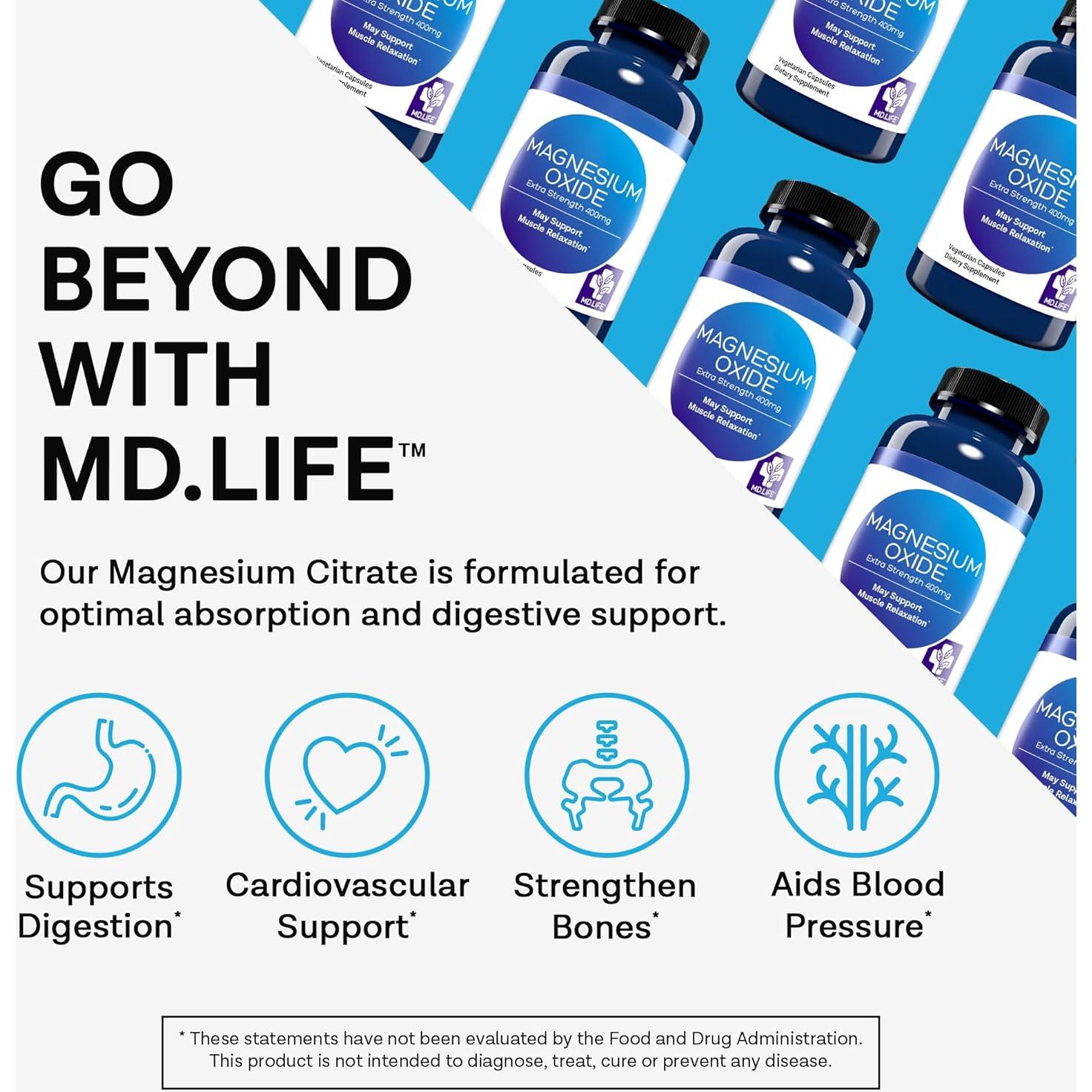 Suplemento de Óxido de Magnesio MD.Life - 60 Cápsulas - Alta Absorción