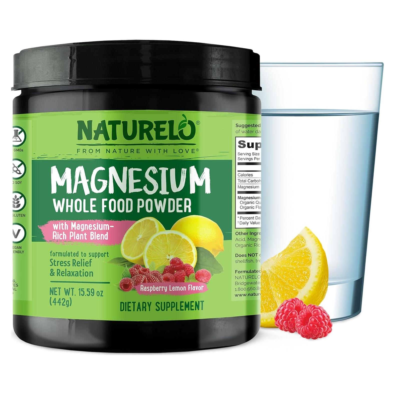 Polvo de Magnesio Naturelo 425g - Alivio del Estrés Limón Frambuesa