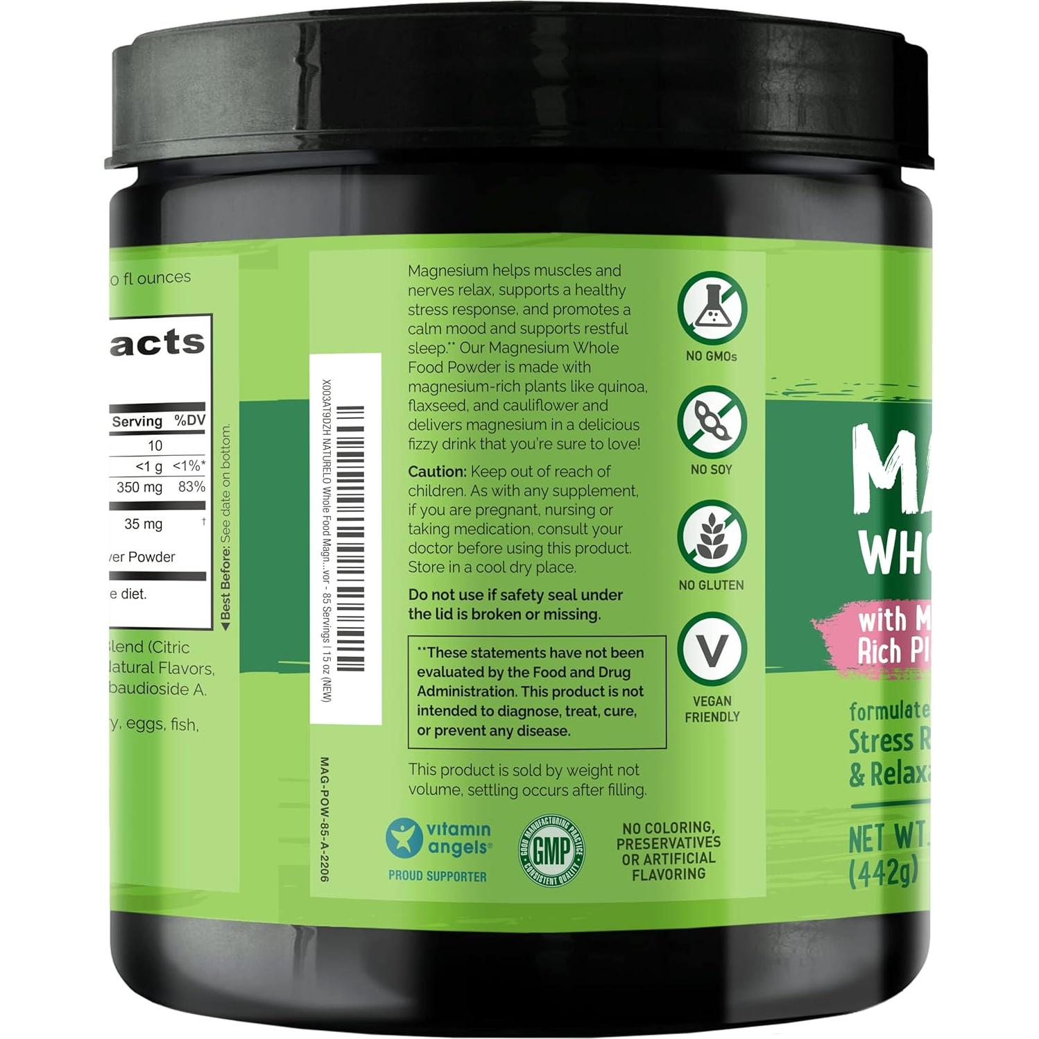 Polvo de Magnesio Naturelo 425g - Alivio del Estrés Limón Frambuesa