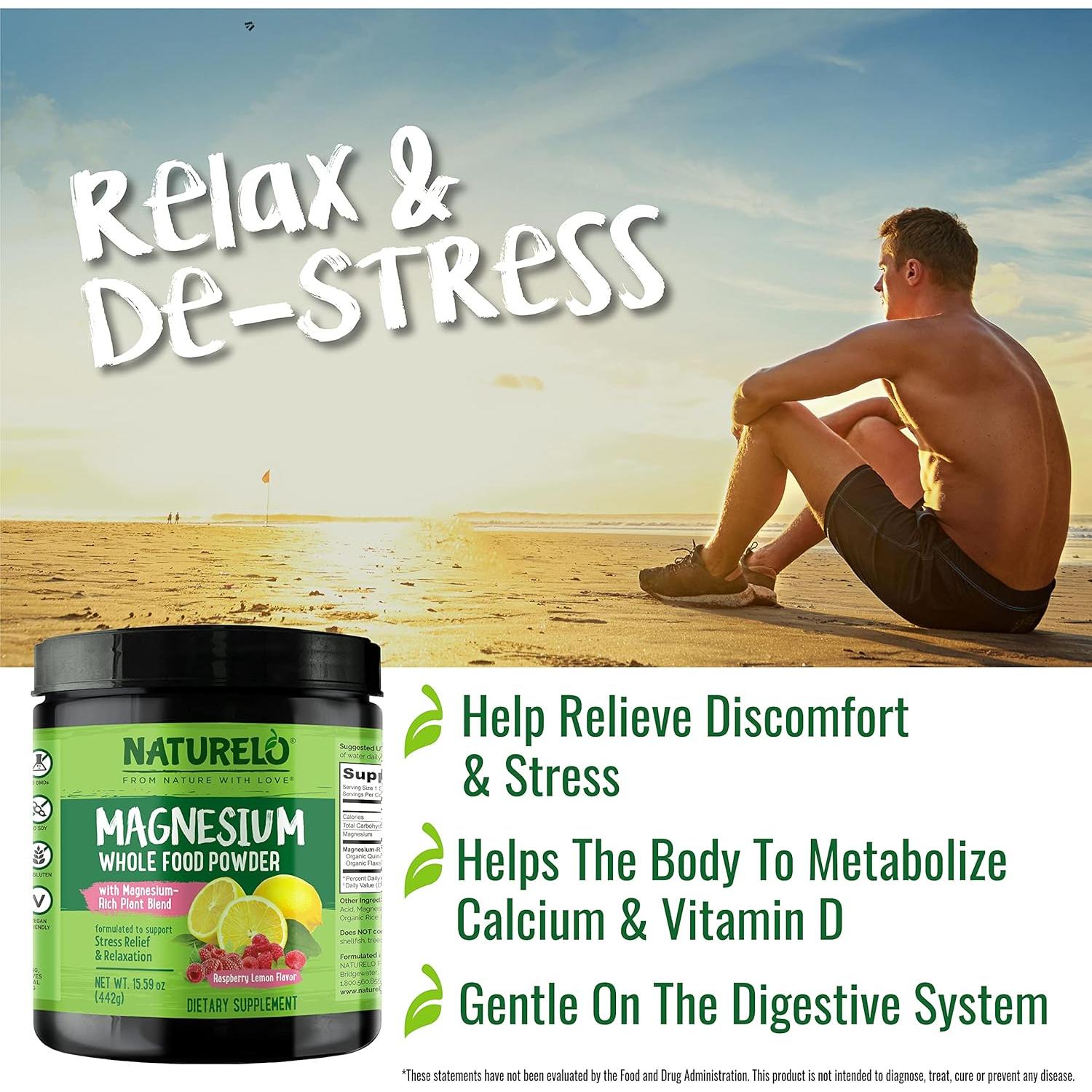 Polvo de Magnesio Naturelo 425g - Alivio del Estrés Limón Frambuesa