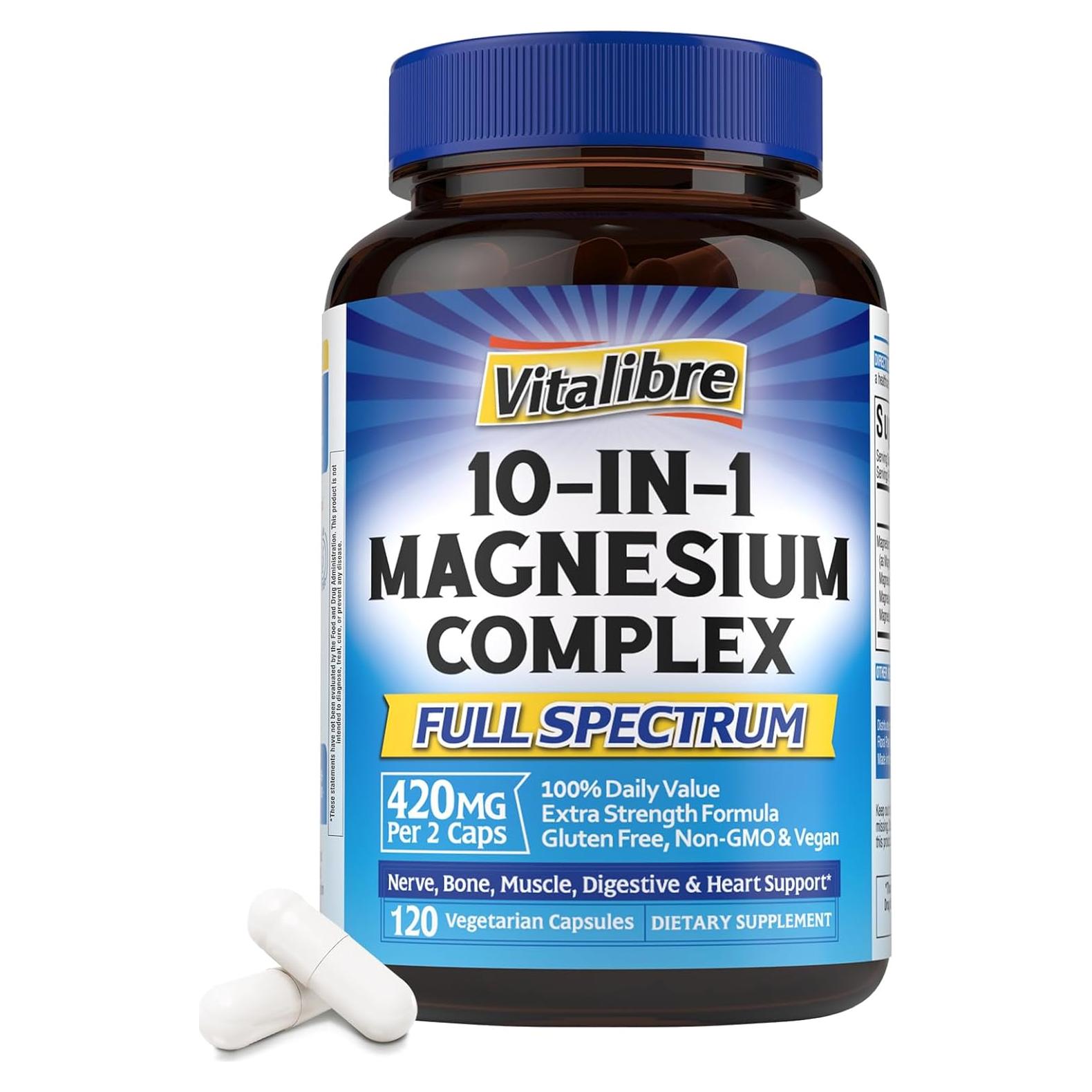 Complejo de Magnesio 10 en 1 Vitalibre 420mg 120 Cápsulas Veganas