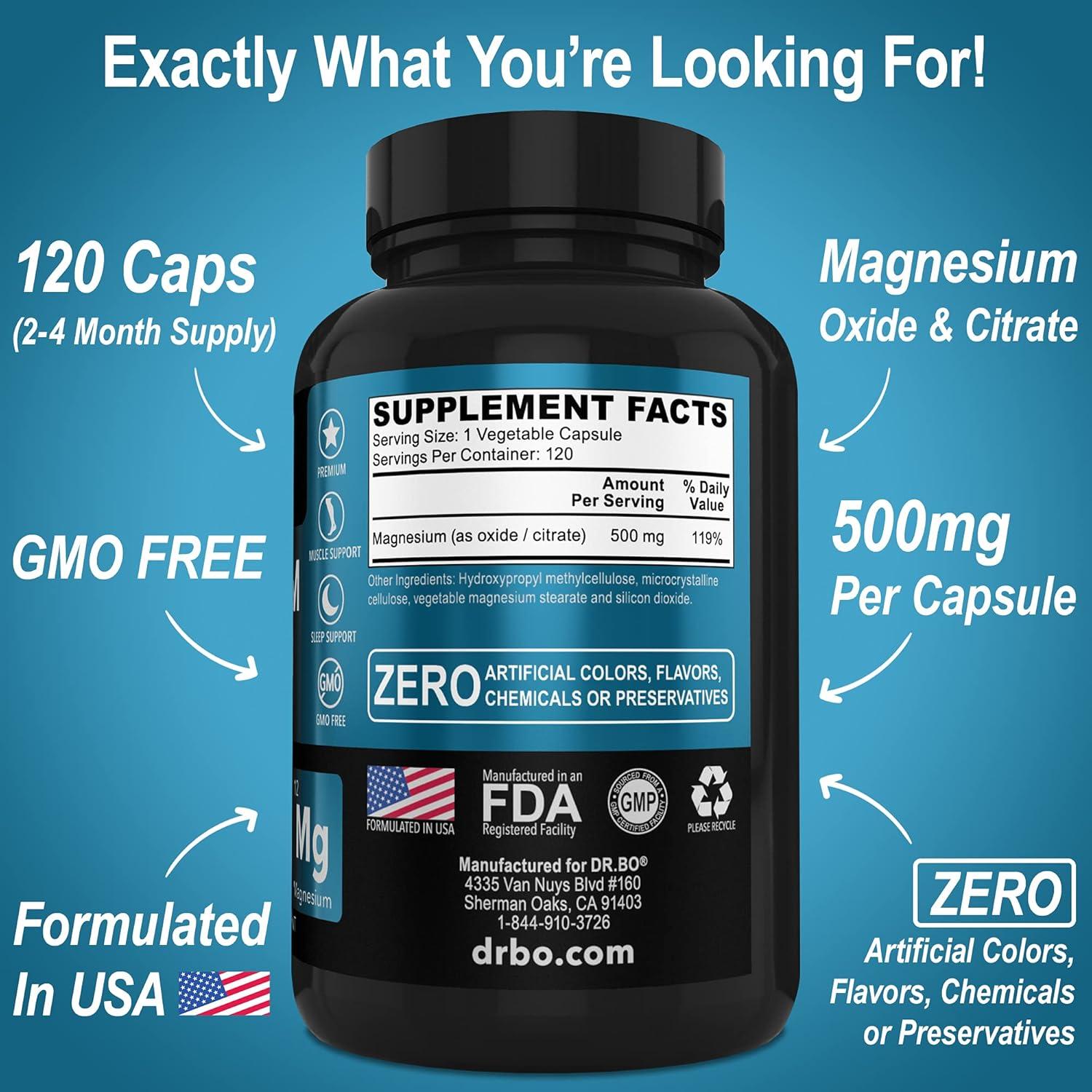 Suplemento de Magnesio 500mg DR.BO - 120 Cápsulas Alta Absorción