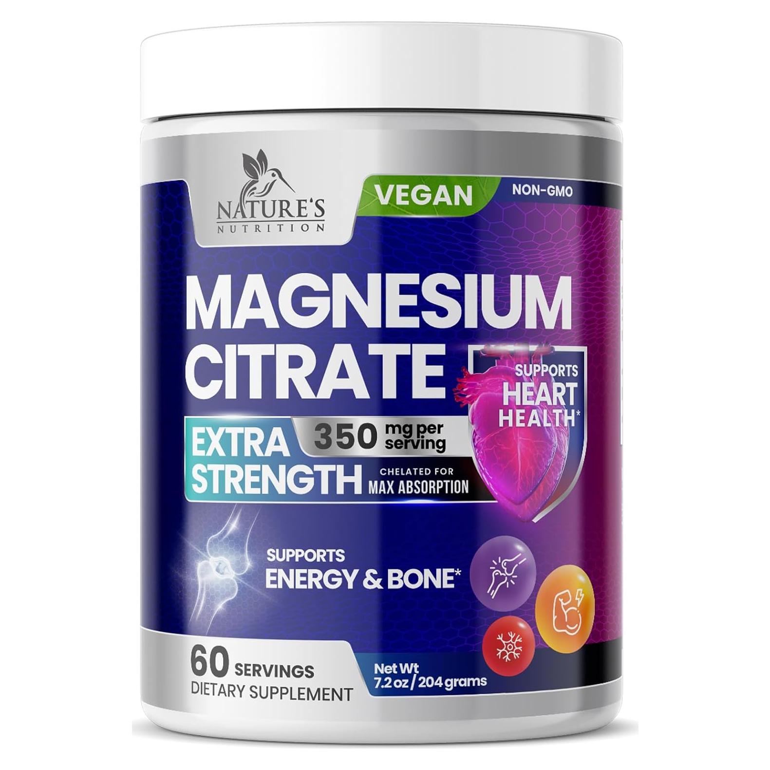 Suplemento de Magnesio Citrato Vegano Nature's Nutrition 204g