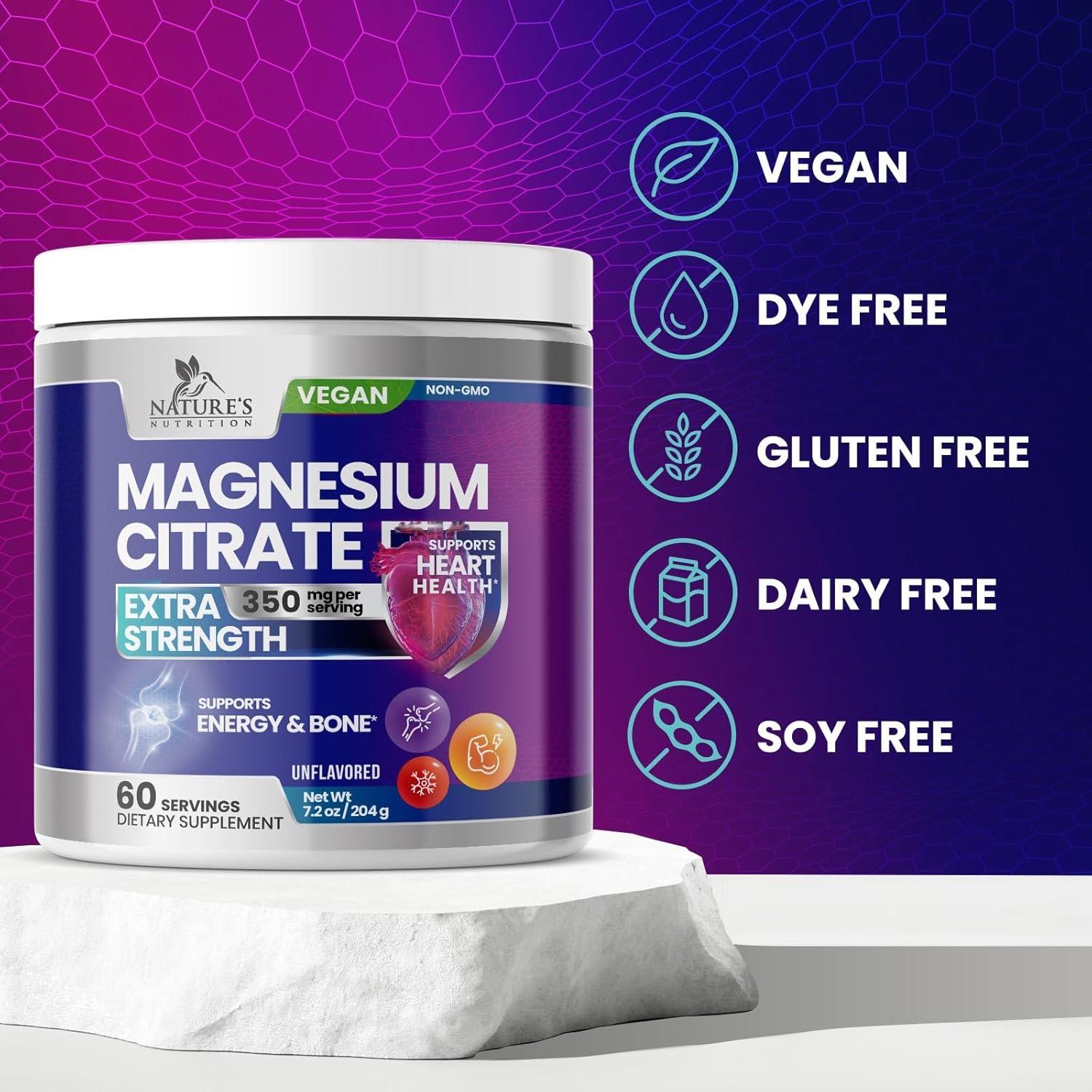 Suplemento de Magnesio Citrato Vegano Nature's Nutrition 204g