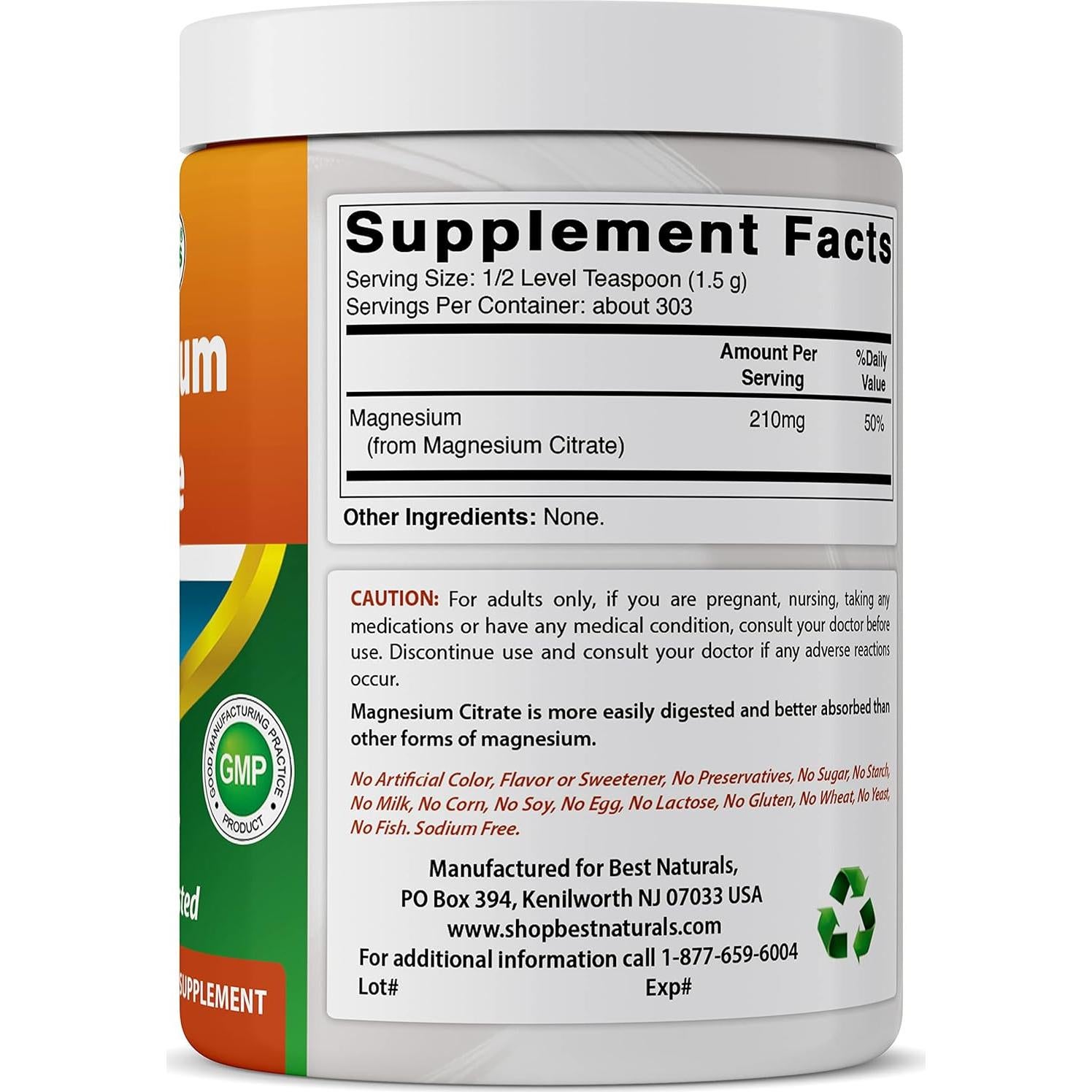 Citrato de Magnesio en Polvo Mejor Naturales 2 x 450g