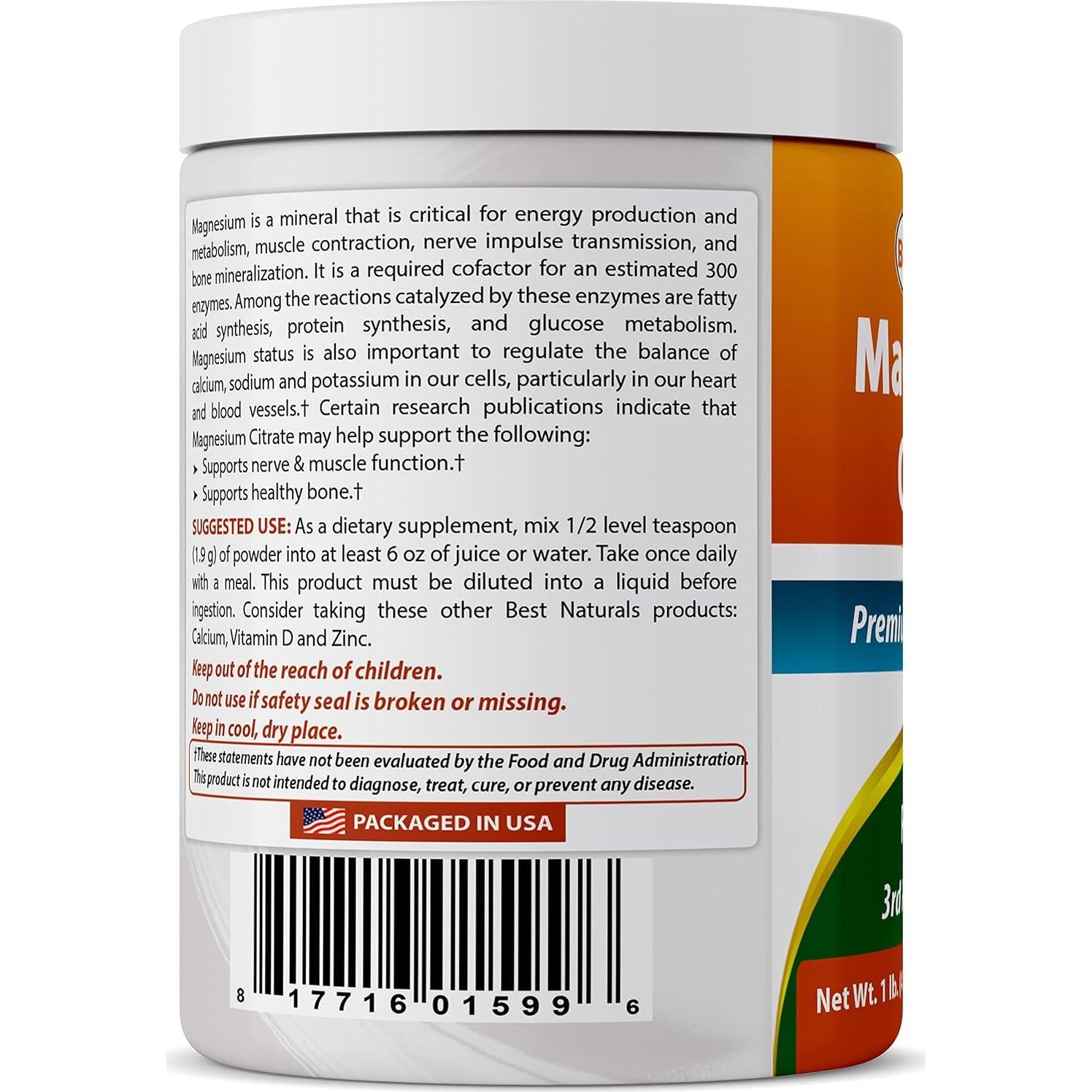 Citrato de Magnesio en Polvo Mejor Naturales 2 x 450g